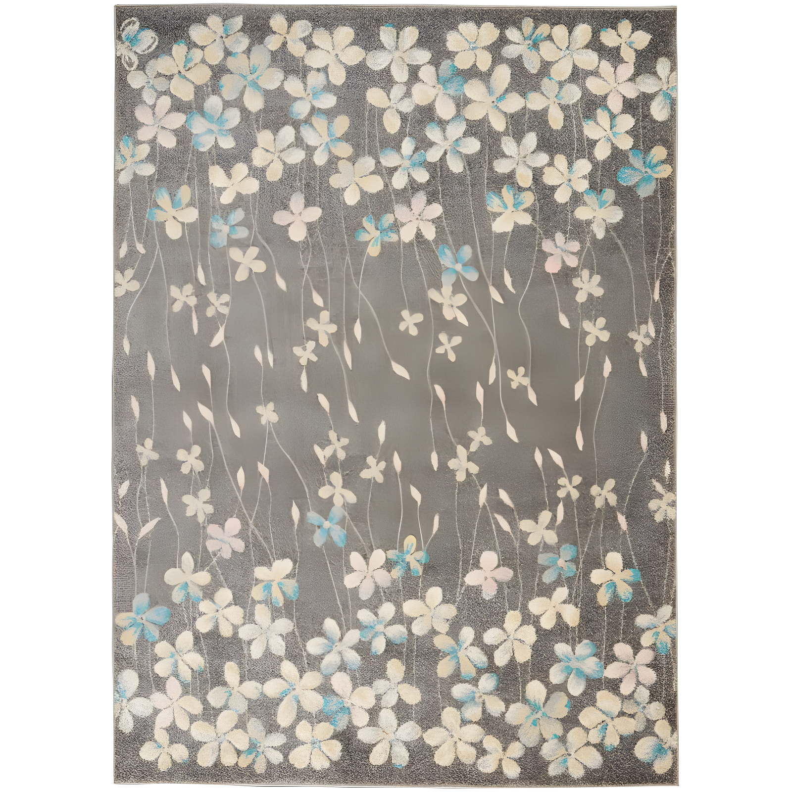 Grey and Beige Floral Synthetic 6' x 9' Area Rug