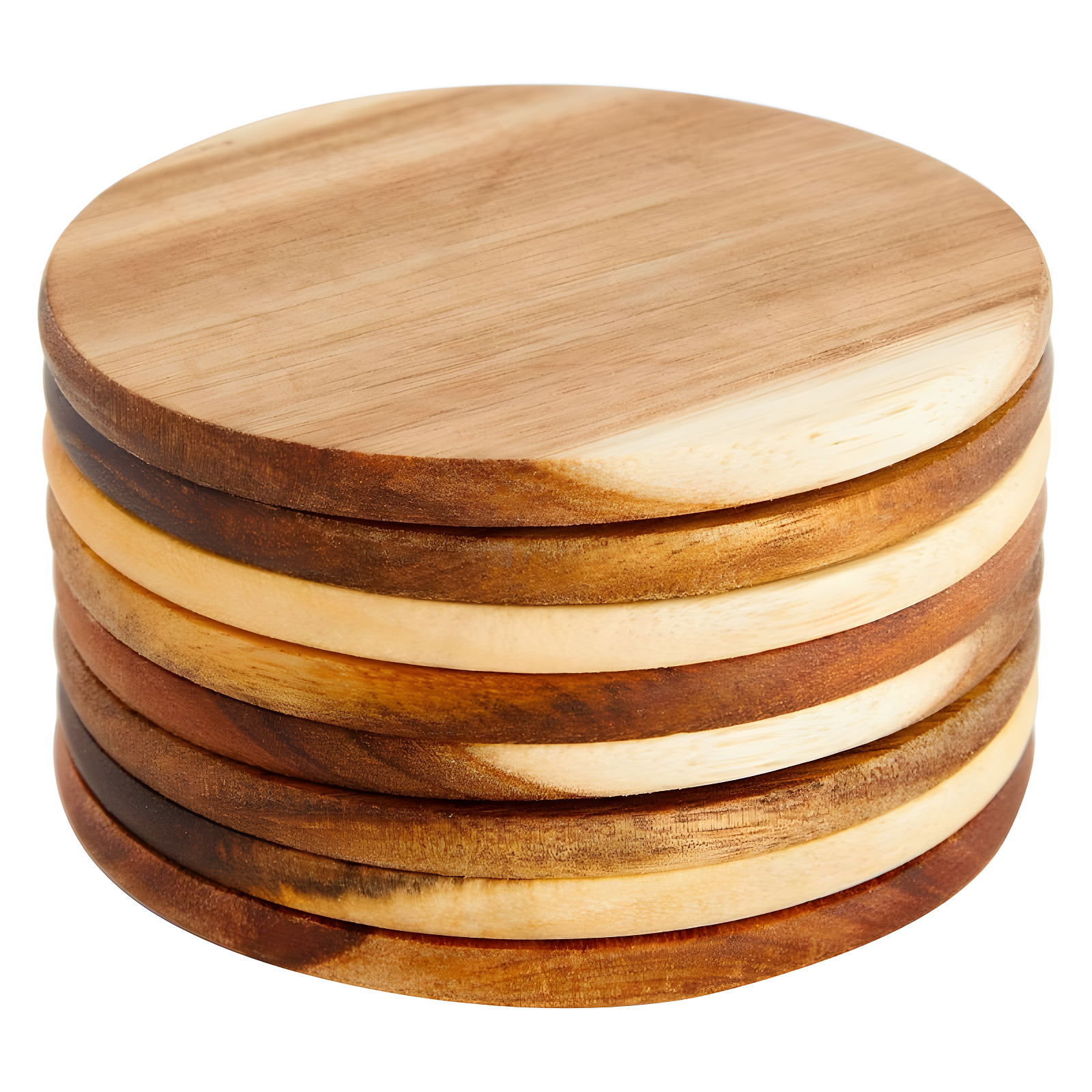 8-Pack Rustic Acacia Wood Round Coasters