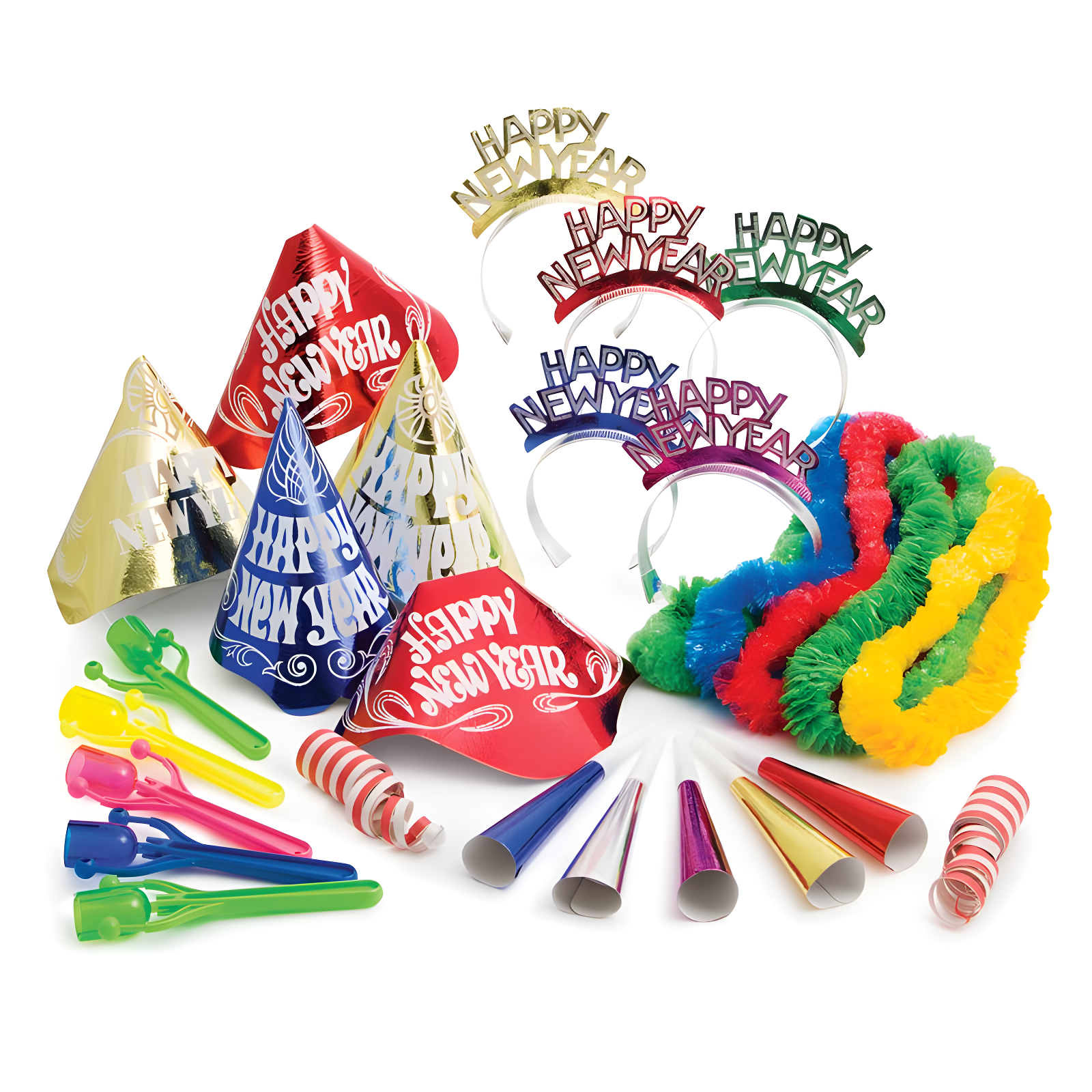 Multicolor New Year Celebration Party Kit for 10 with Hats and Tiaras