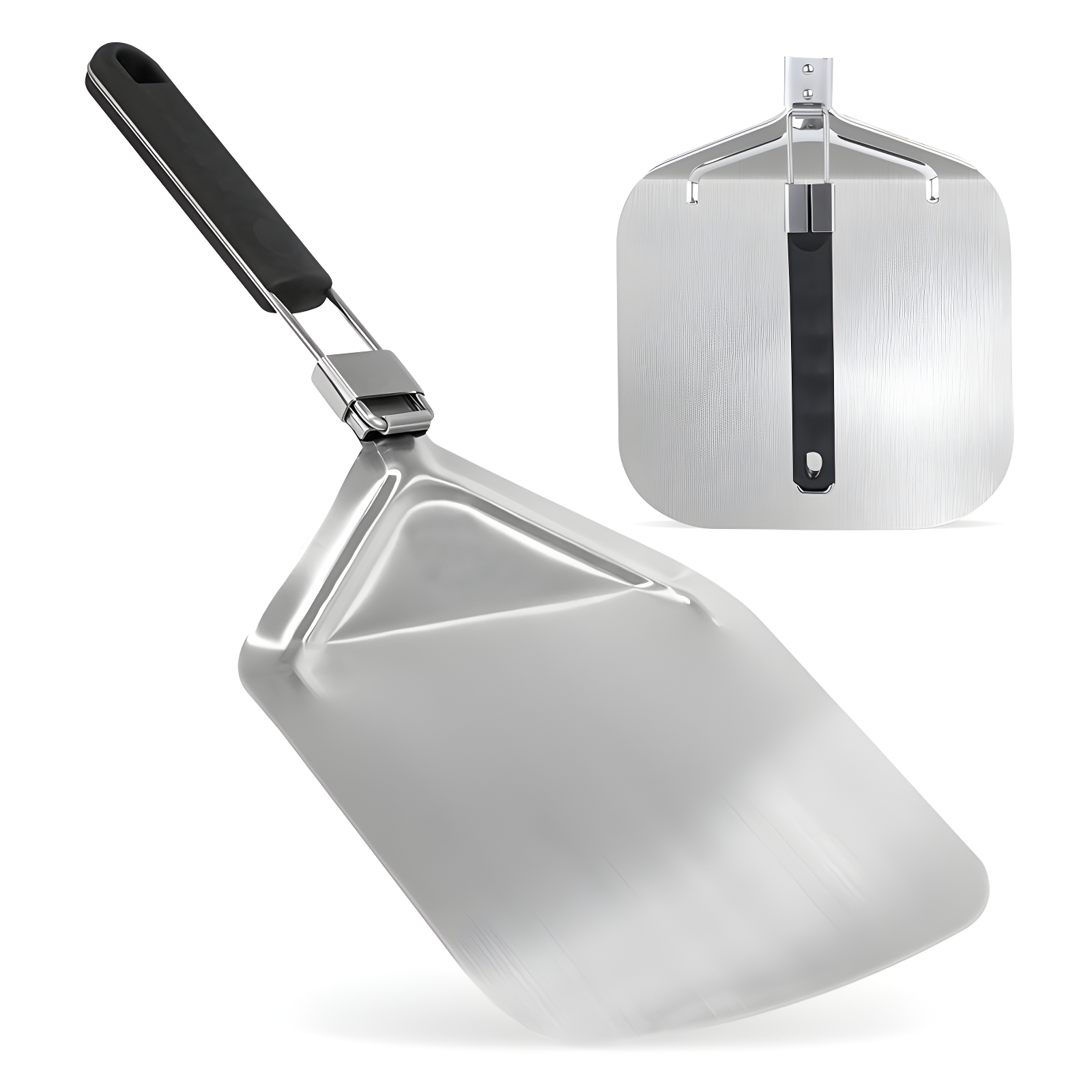 Foldable Stainless Steel and Aluminum Pizza Peel with Rubber Handle