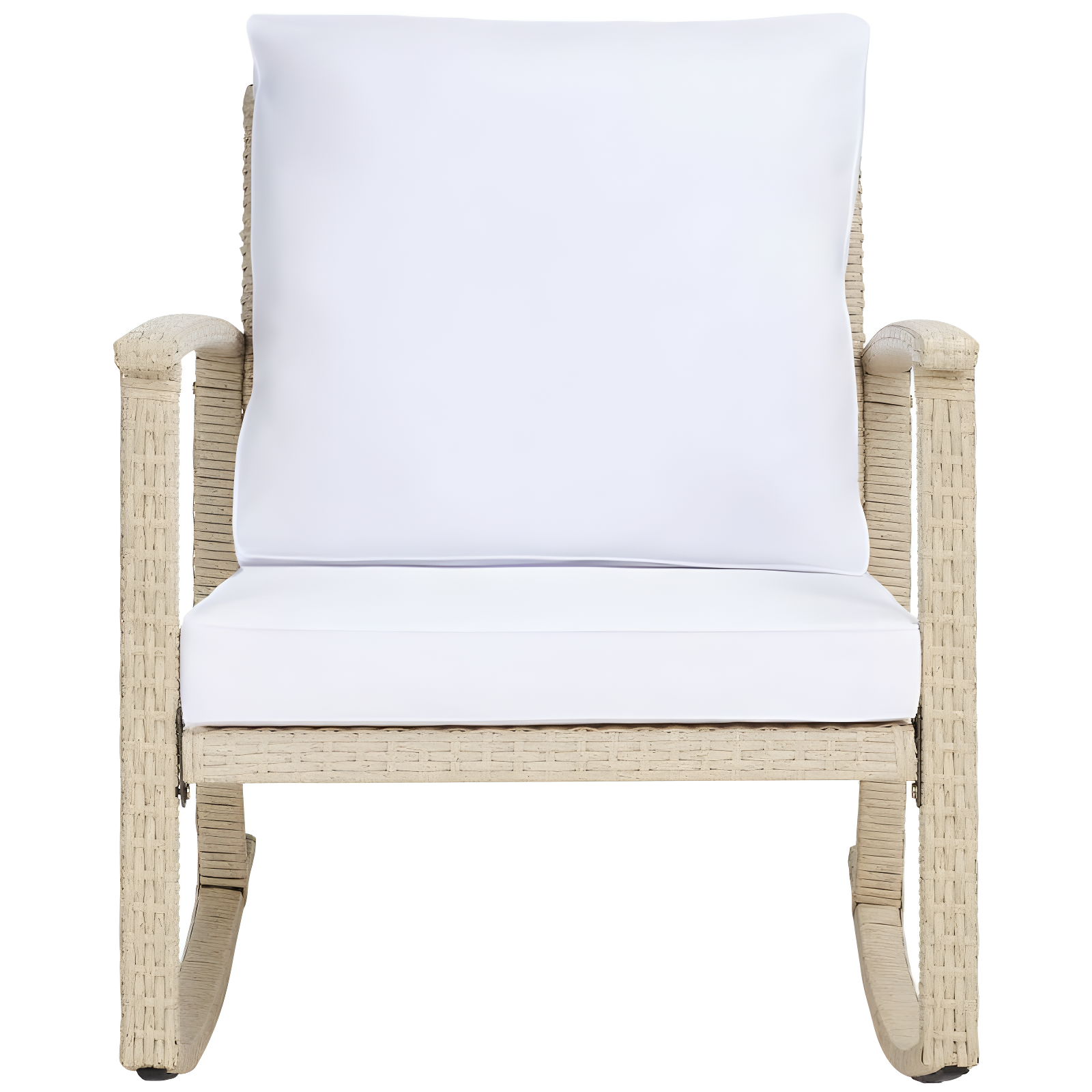 Beige and White Rattan Rocking Chair with Cushions