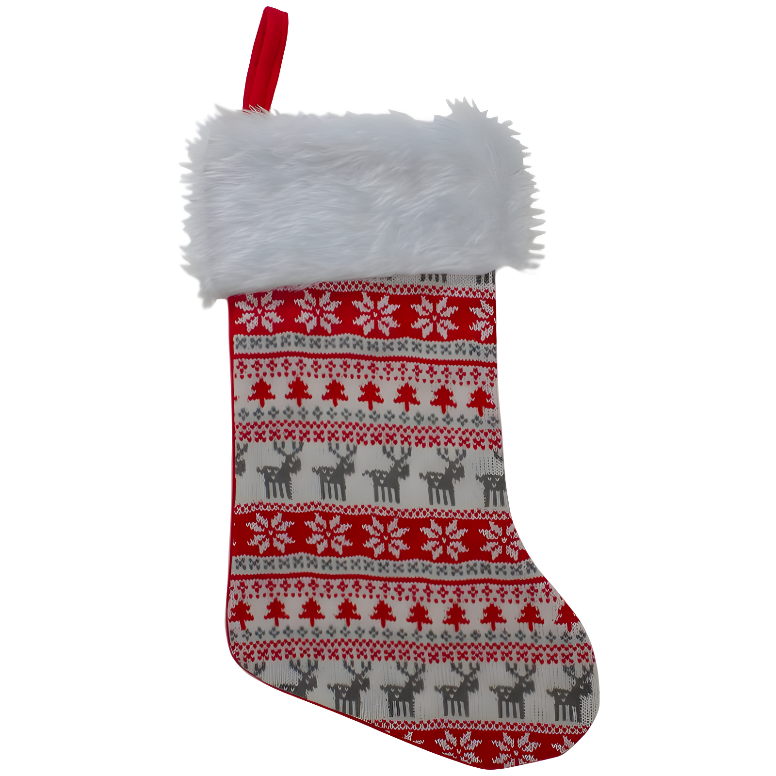 Nordic Red and White Knit Christmas Stocking with Faux Fur Cuff