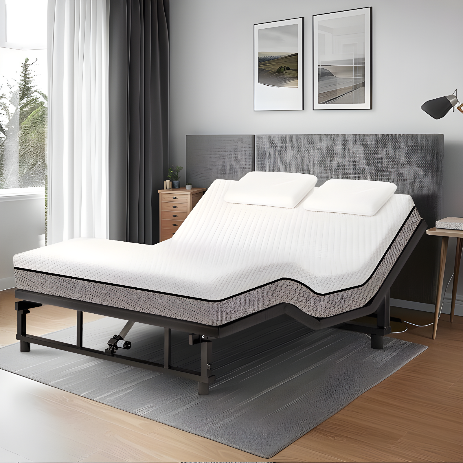 Queen Adjustable Black Metal Bed Frame with Wireless Remote