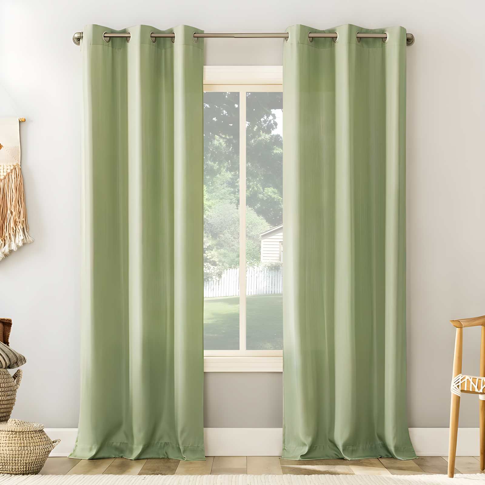 Sage Green Light-Filtering Polyester Grommet Curtain Panel 40" x 95"