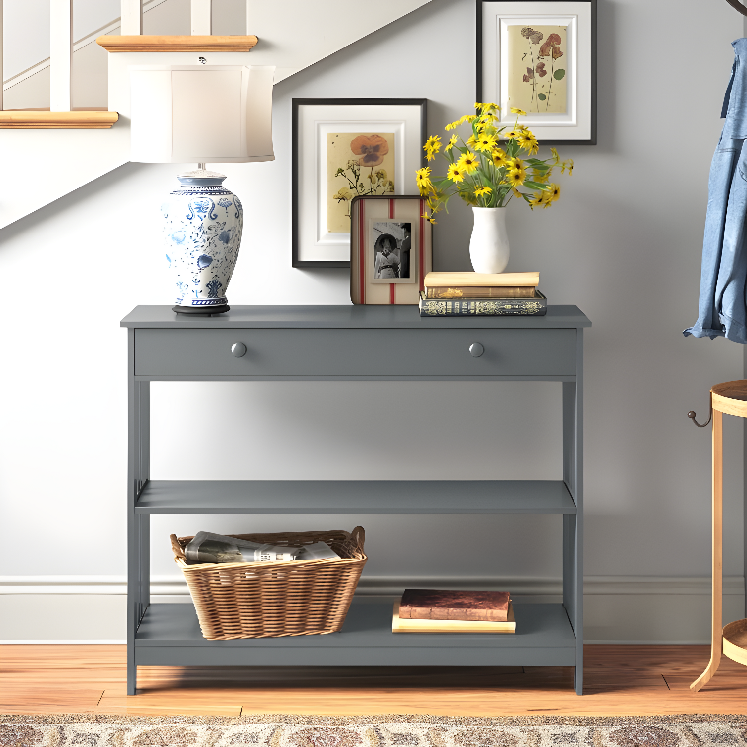 Mission Gray Wood and Metal Console Table with Storage