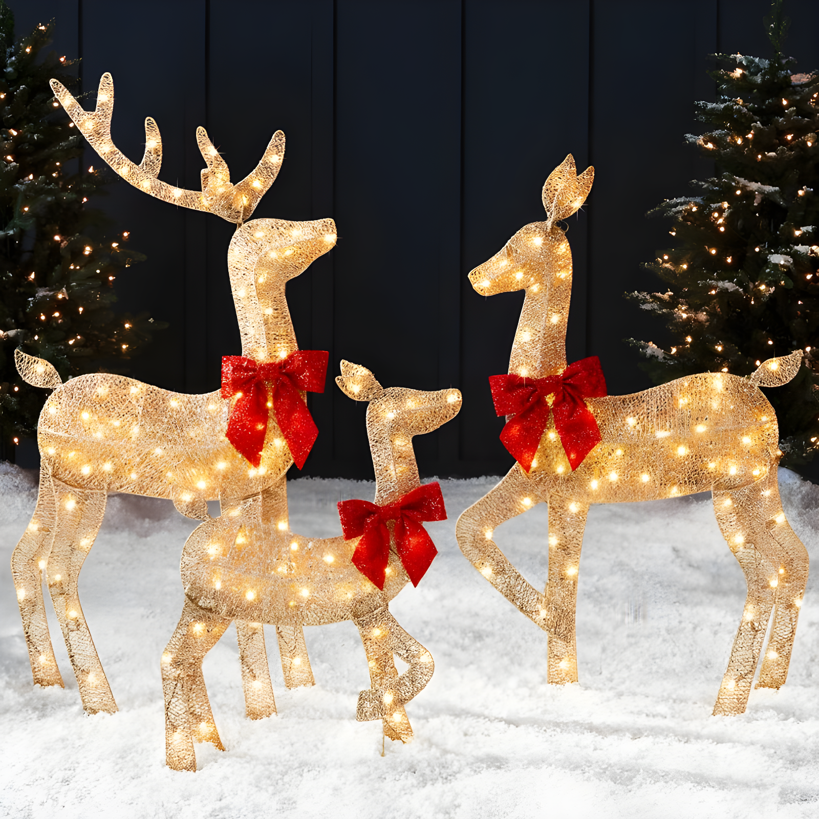 Gold 4ft 3-Piece Lighted Christmas Deer Family Set with LED Lights