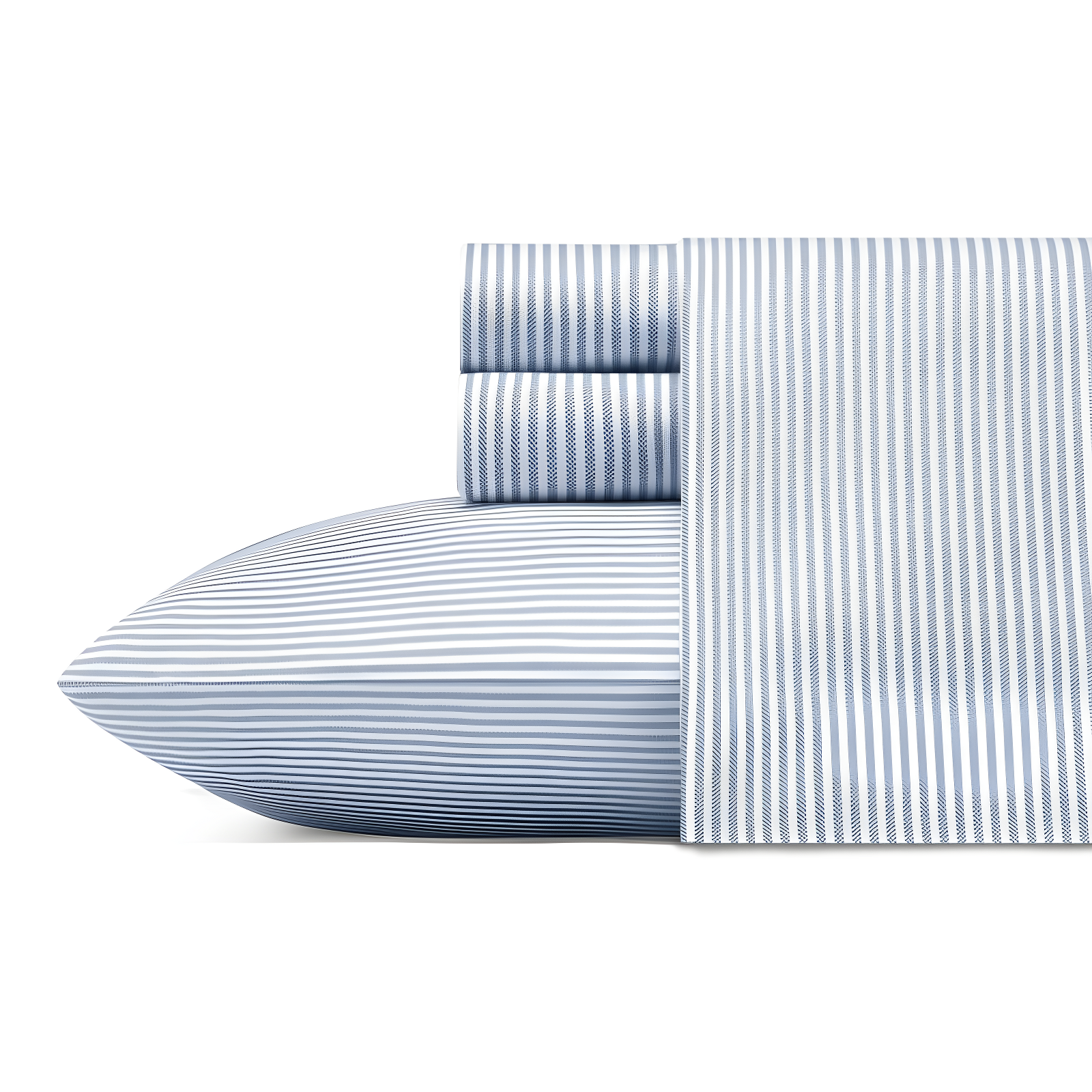 Twin XL Blue and White Cotton Percale Stripe Sheet Set