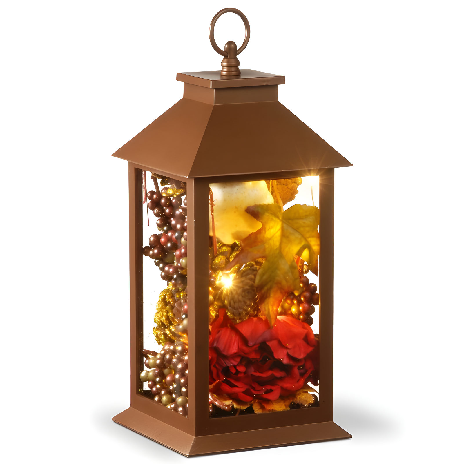 12" Autumn Harvest Lantern with LED Lights and Fall Decor