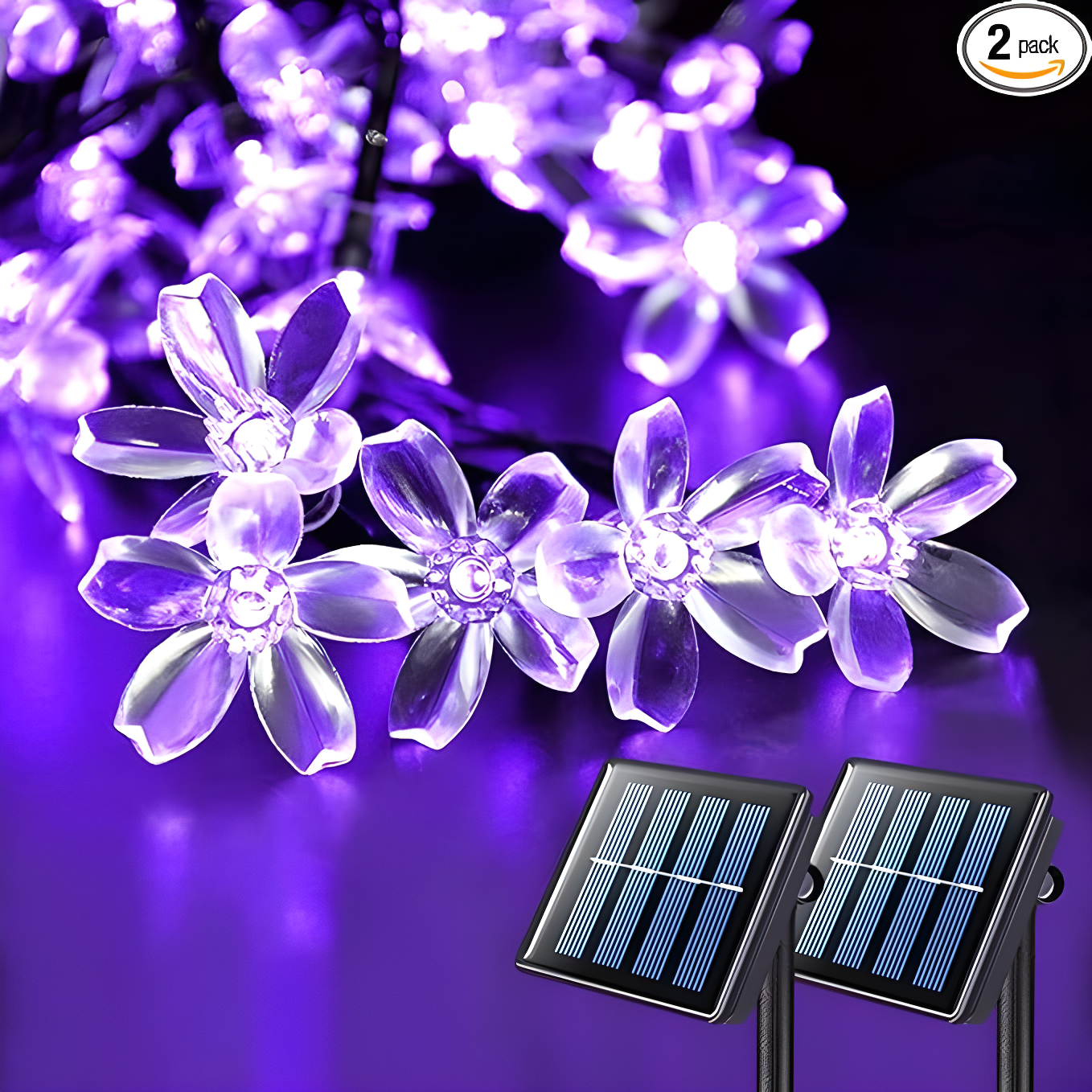 Purple Solar Flower String Lights with LED, 30.6FT, 2 Pack