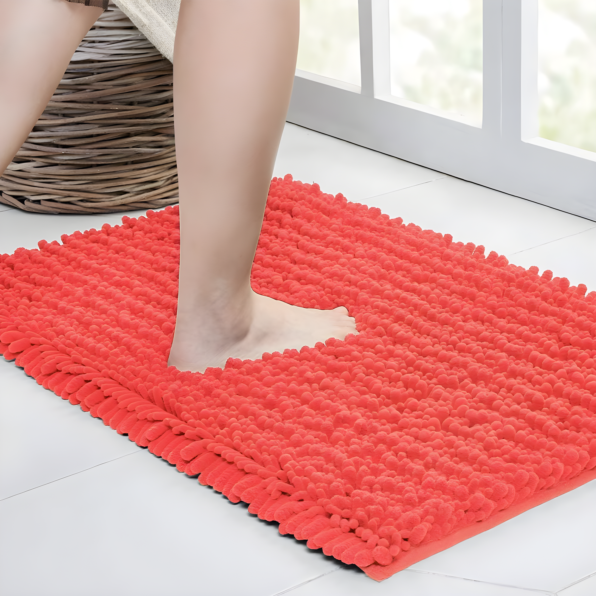 Coral Chenille Non-Slip Bathroom Rug 32x20 Inch