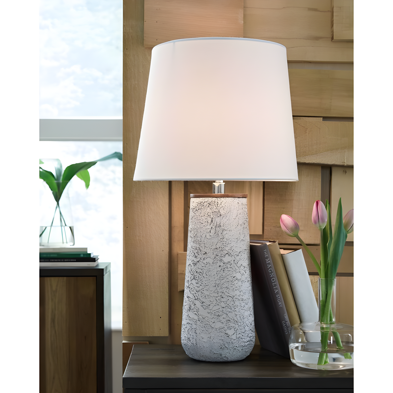 Antique White Textured Metal Table Lamp Set with 3-Way Switch