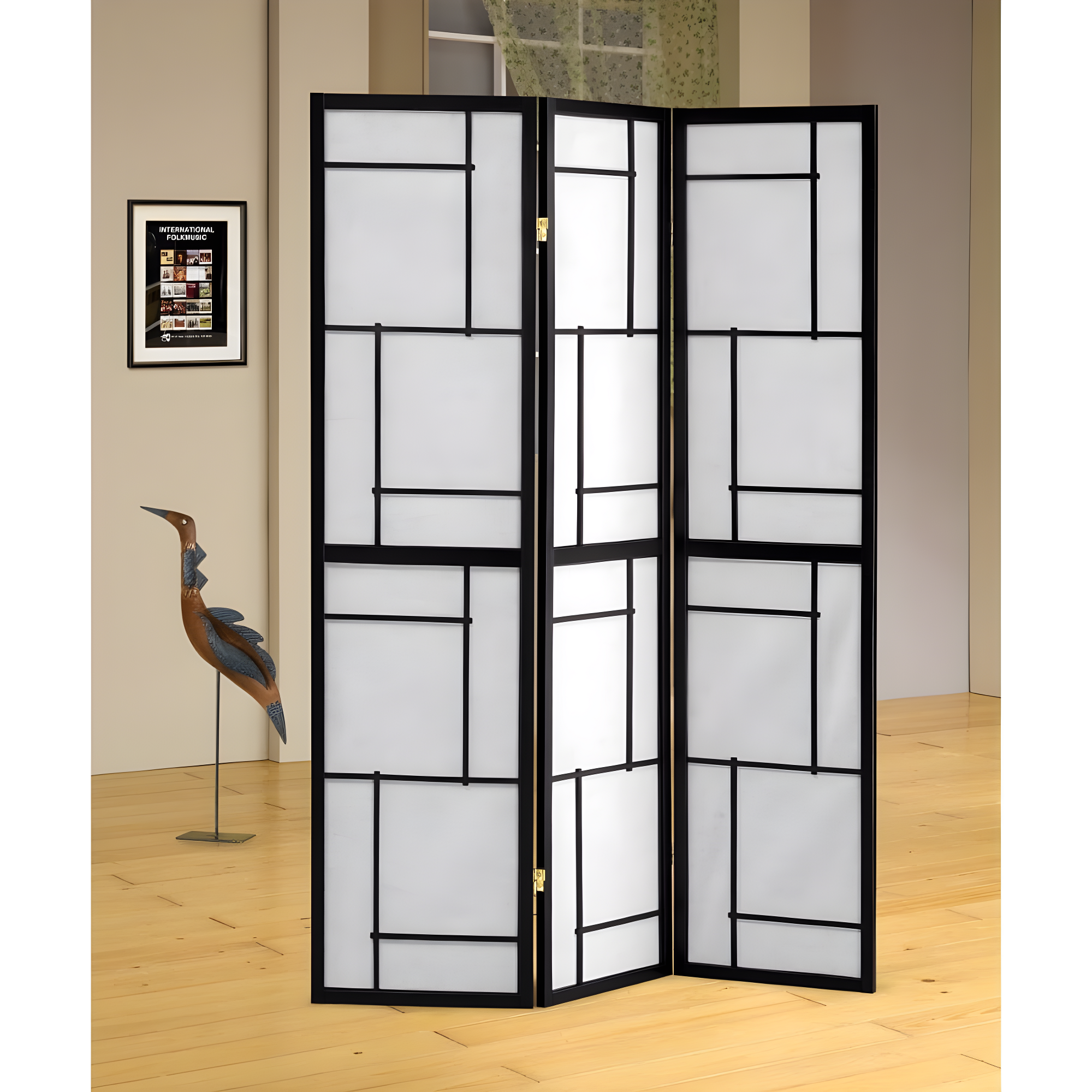 Black and White 3-Panel Shoji Folding Screen