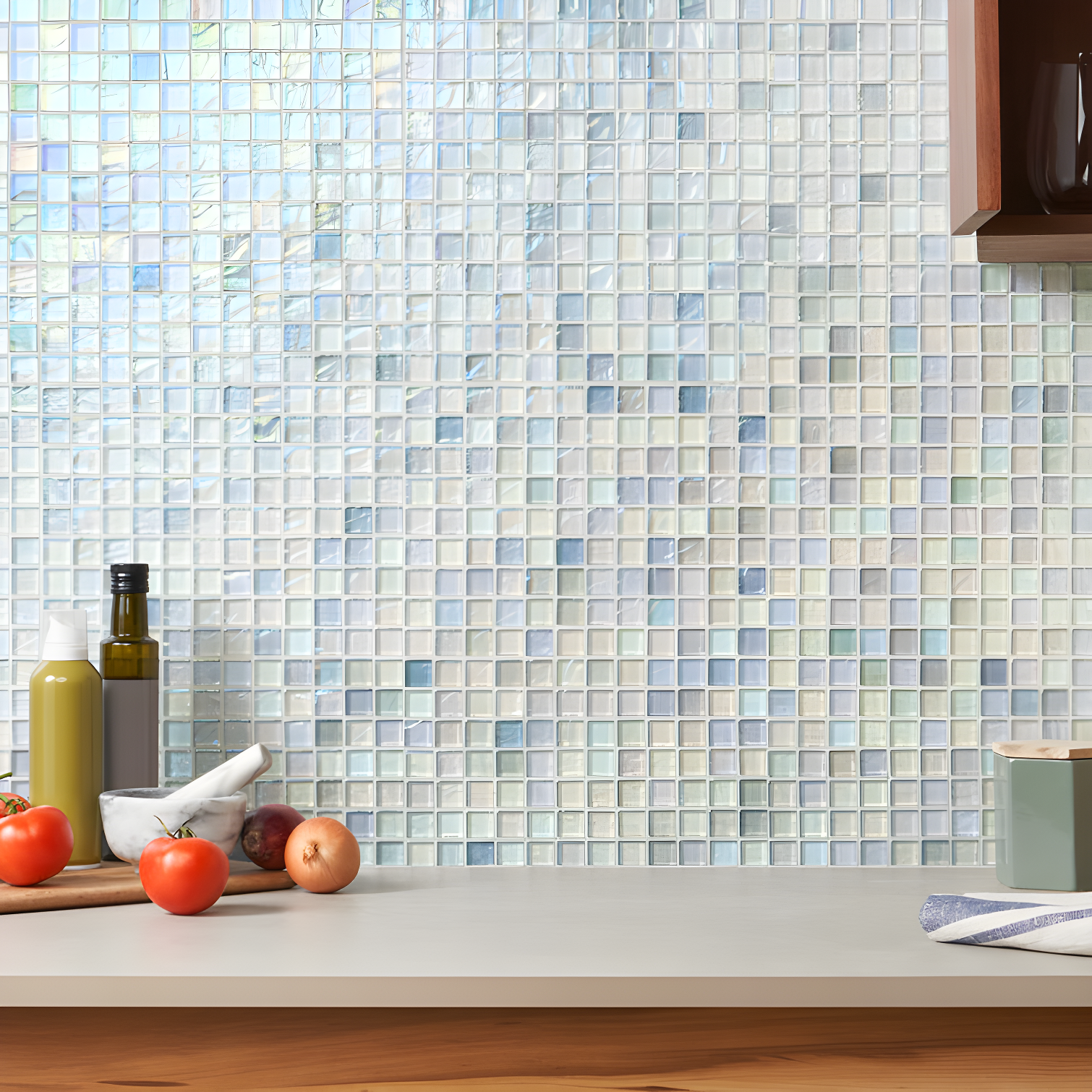 Shallows White Iridescent Glass Mosaic Wall Tile