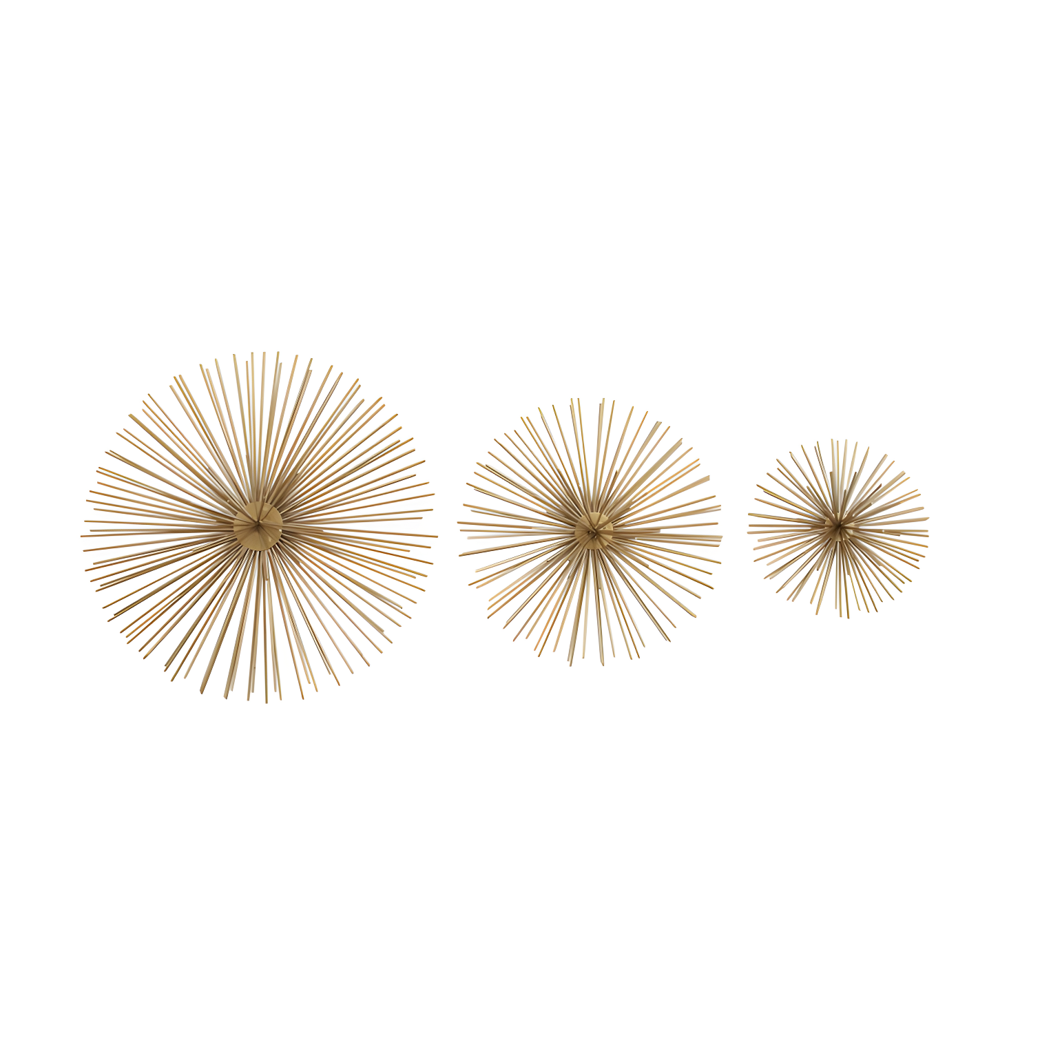 Radiant Gold Metal 3D Starburst Wall Sculpture Set, 6", 9", 12" Width