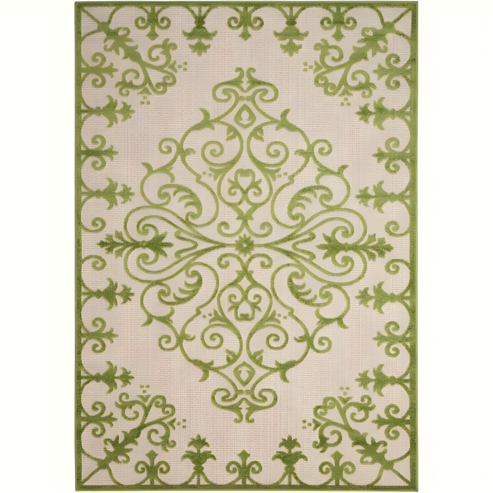 Vibrant Green Scroll Vine 17"x50" Synthetic Indoor/Outdoor Rug