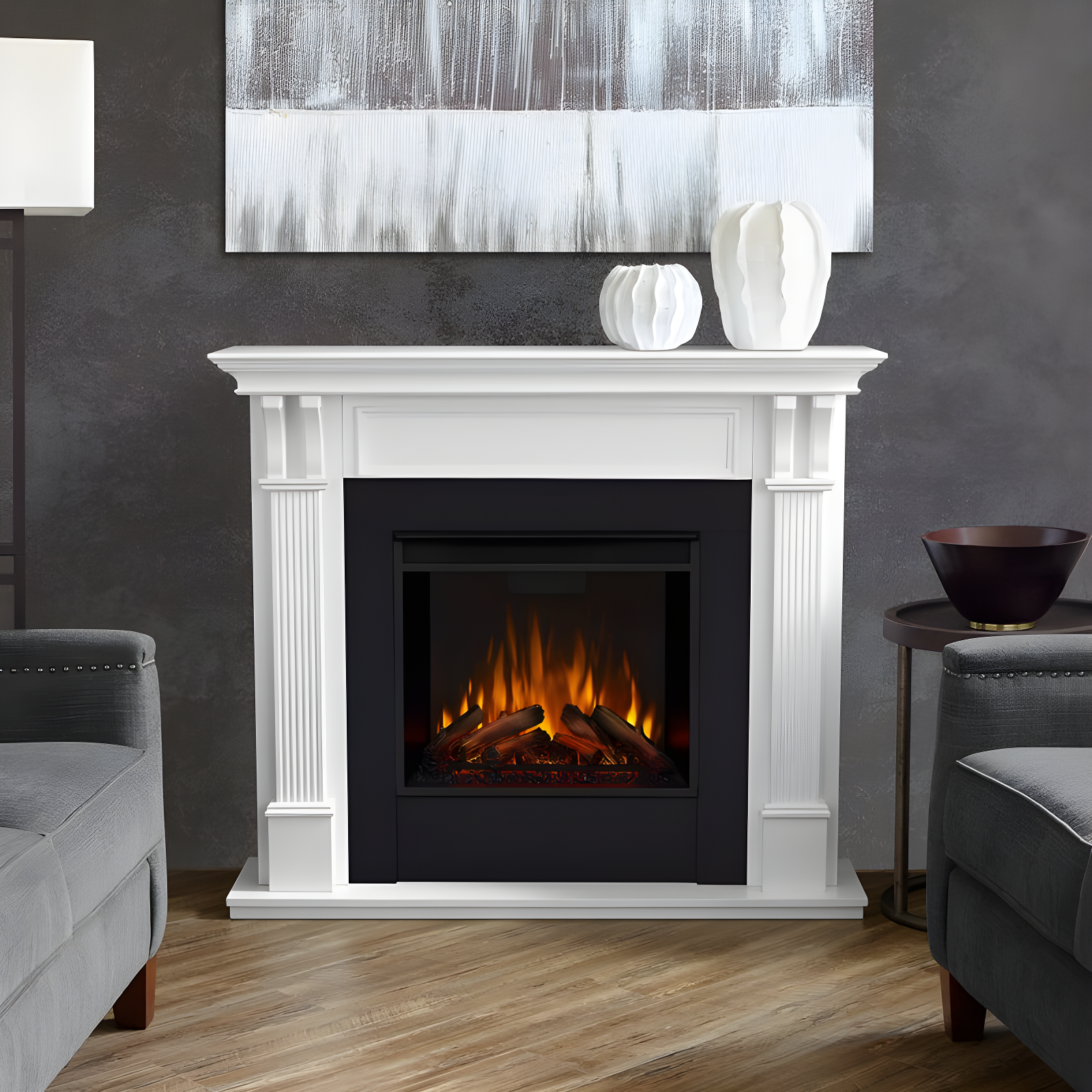 Ashley 48" White Electric Fireplace with Mantel