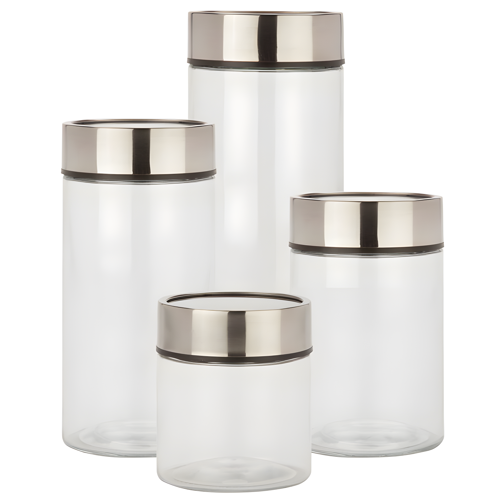 Clear Glass 4-Piece Canister Set with Stainless Steel Lids