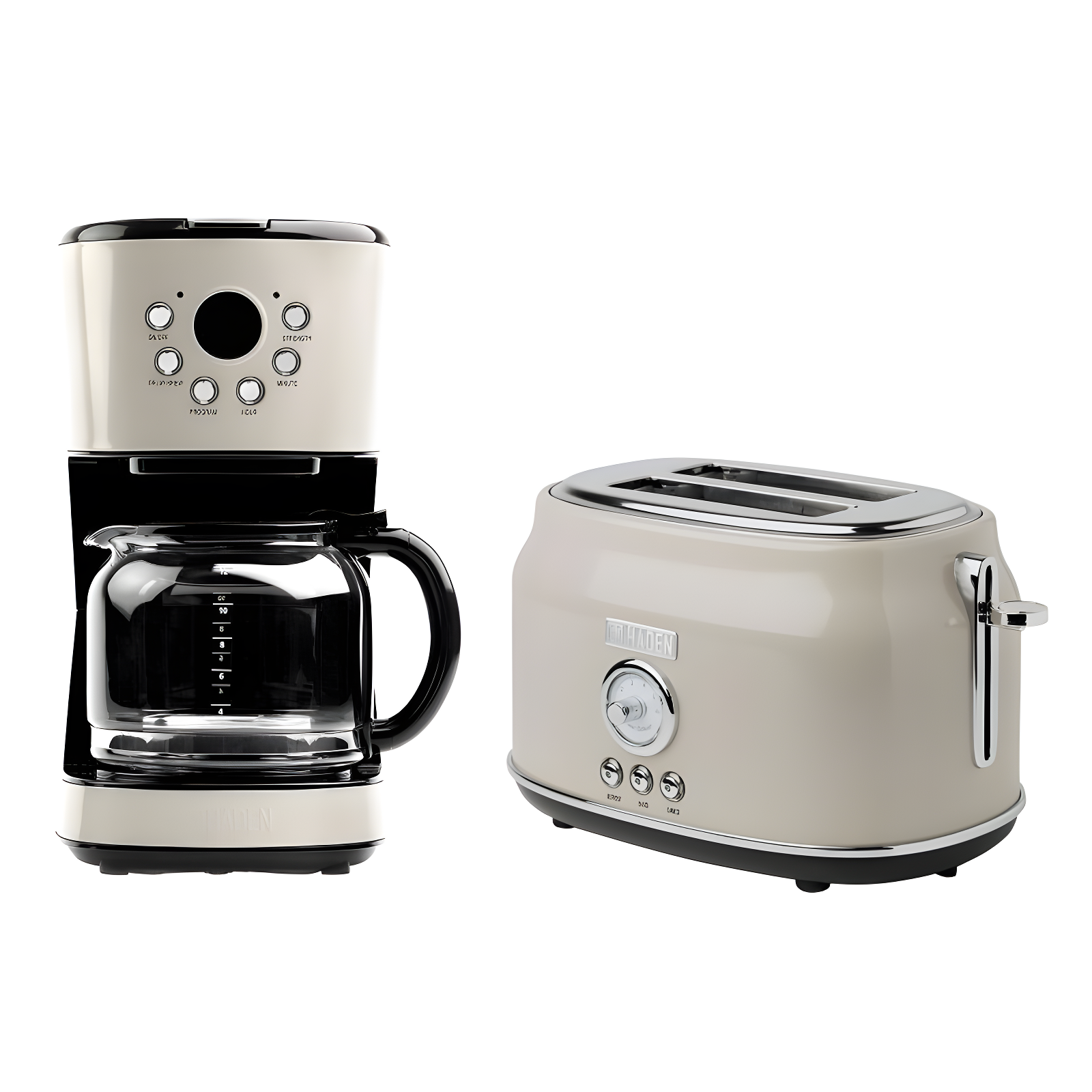 Retro Beige 12-Cup Stainless Steel Programmable Coffee Maker & Toaster Set