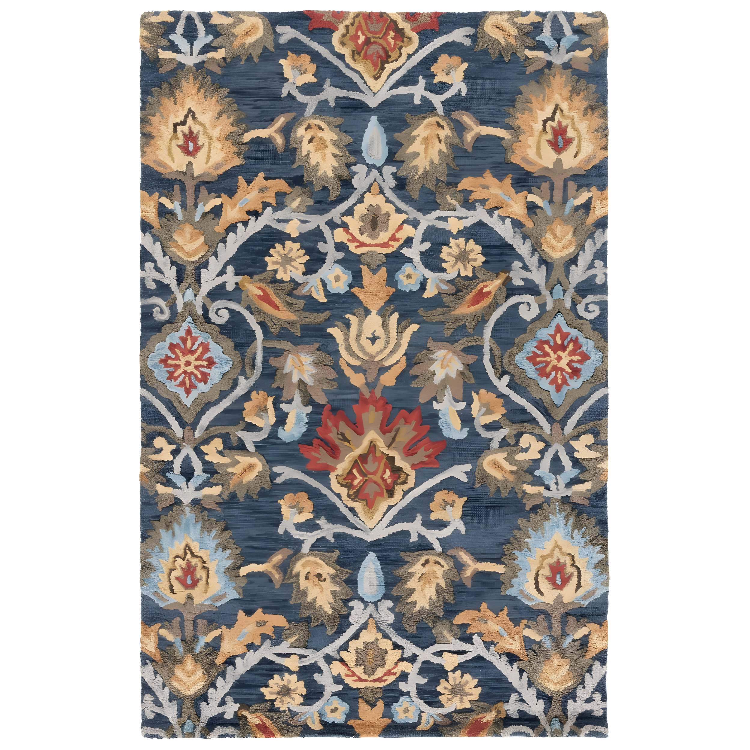 Handmade Tufted Navy and Multicolor Wool Area Rug