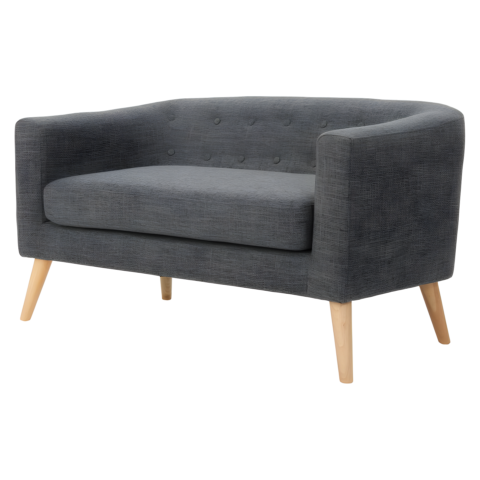 Mid-Century Modern Tufted Fabric Loveseat in Gray with Wood Accents