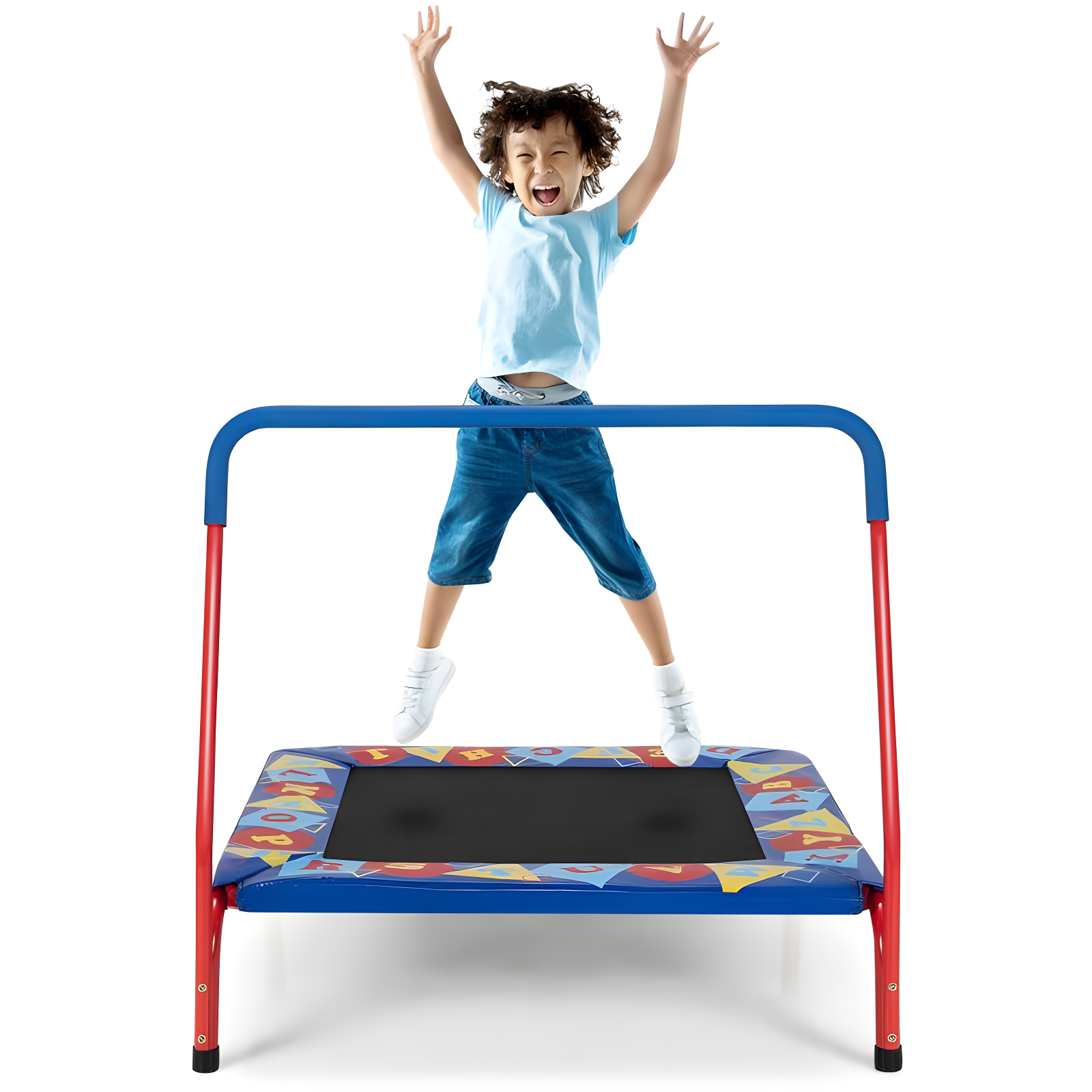 Blue Kids' Square Trampoline with Foam Handrail