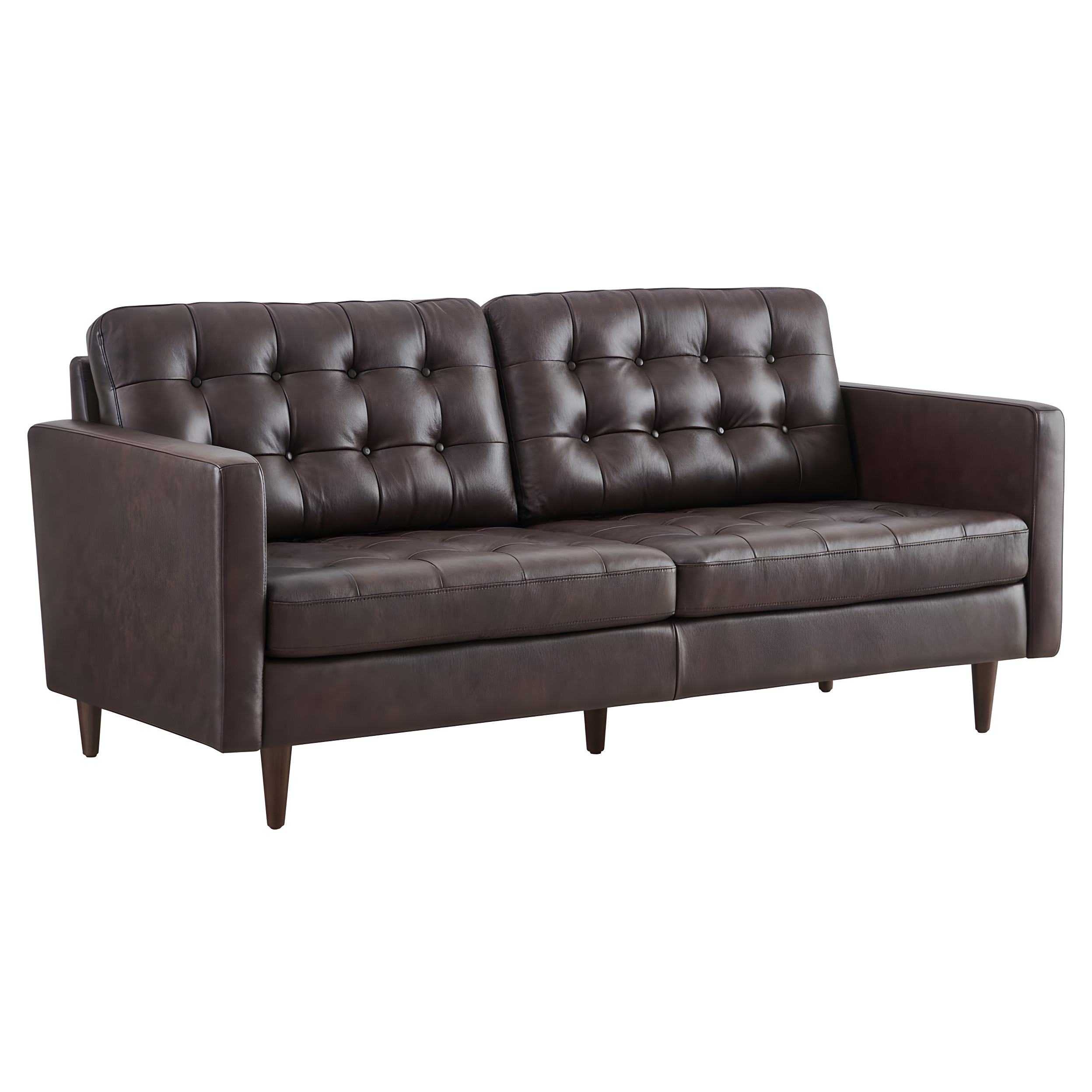 Brown Tufted Faux Leather Sofa with Ottoman