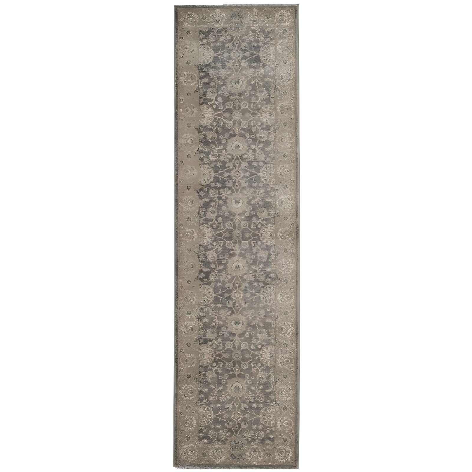 Gray Floral Motif Synthetic Runner Rug 2'2" x 10'