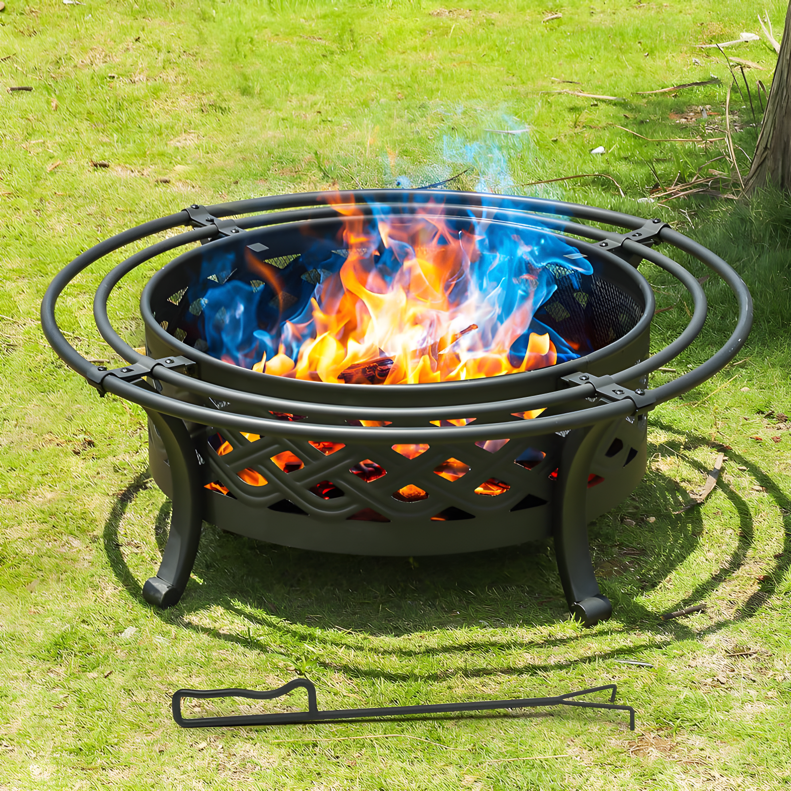 36 Inch Black Iron Crossweave Wood Burning Fire Pit