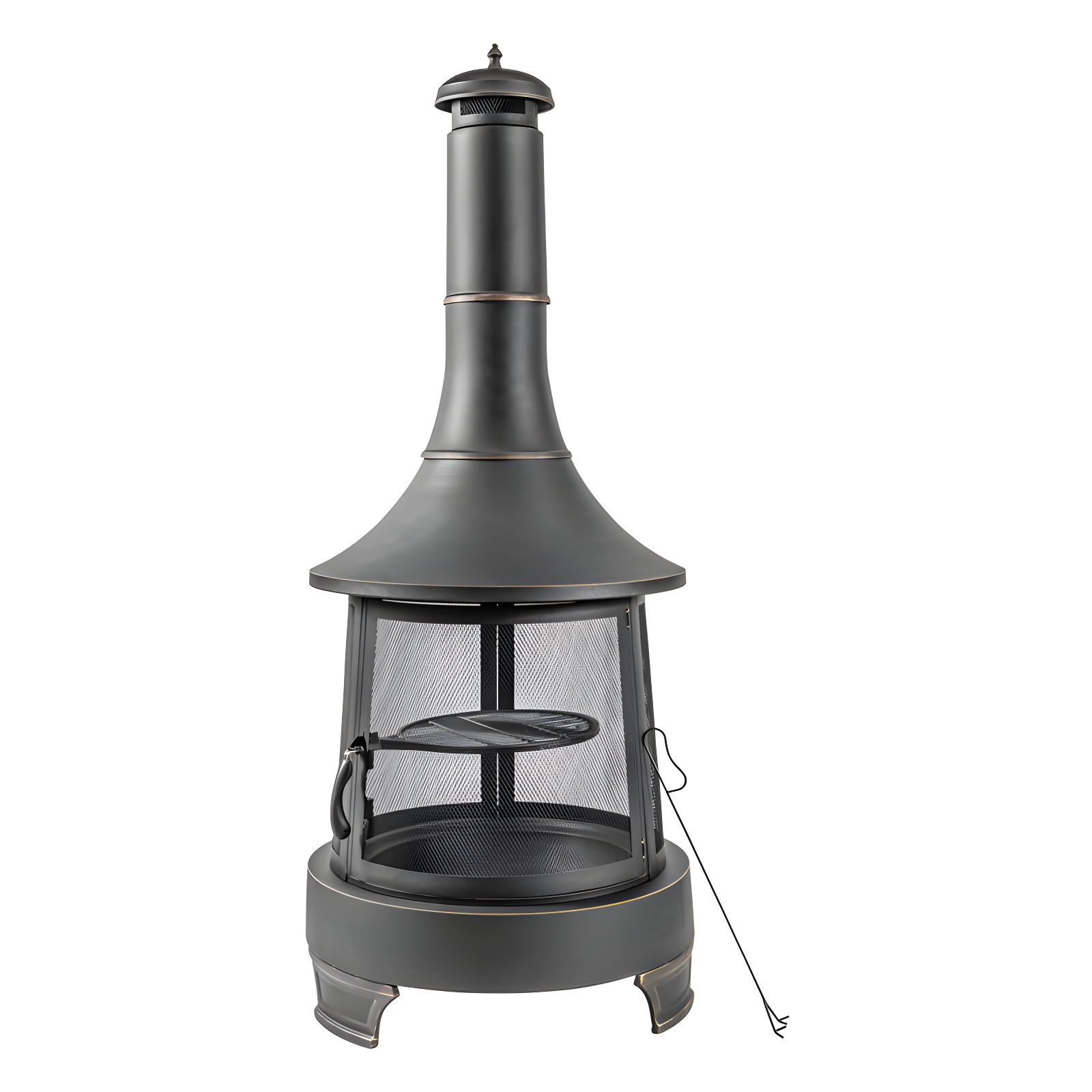 Black Steel Chimney Fire Pit with Cast Iron Grill