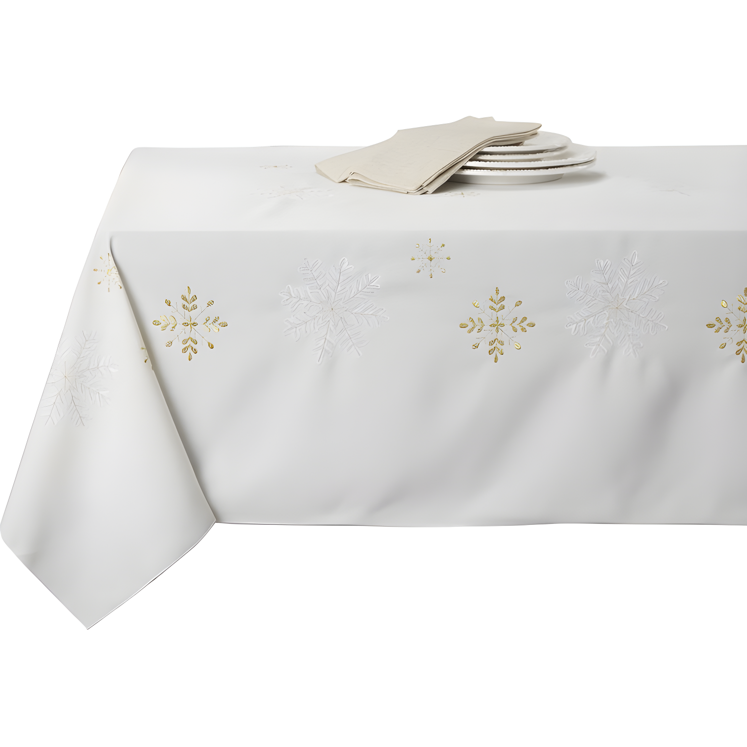 Ivory Snowflake Embroidered 160" Rectangular Winter Tablecloth