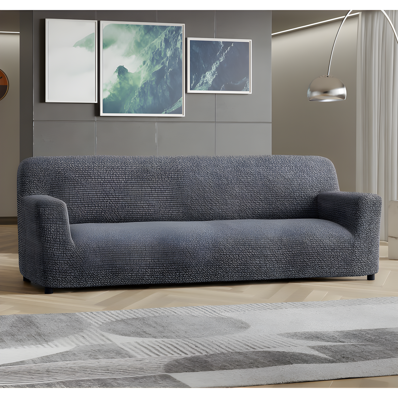 Modern Italian Stretch Sofa Slipcover in Dark Grey Polyester Blend