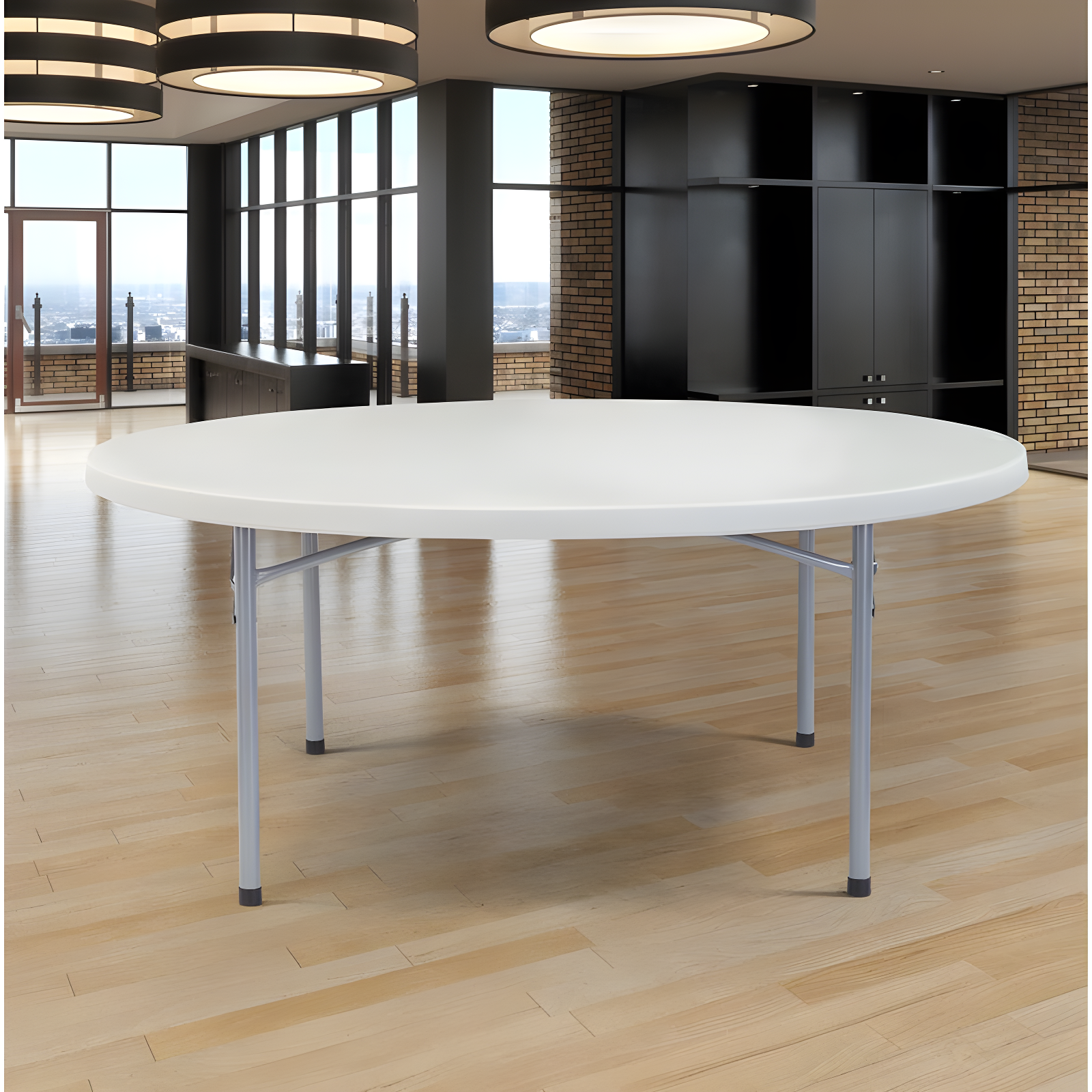 71'' Round Light Gray Polypropylene Folding Table