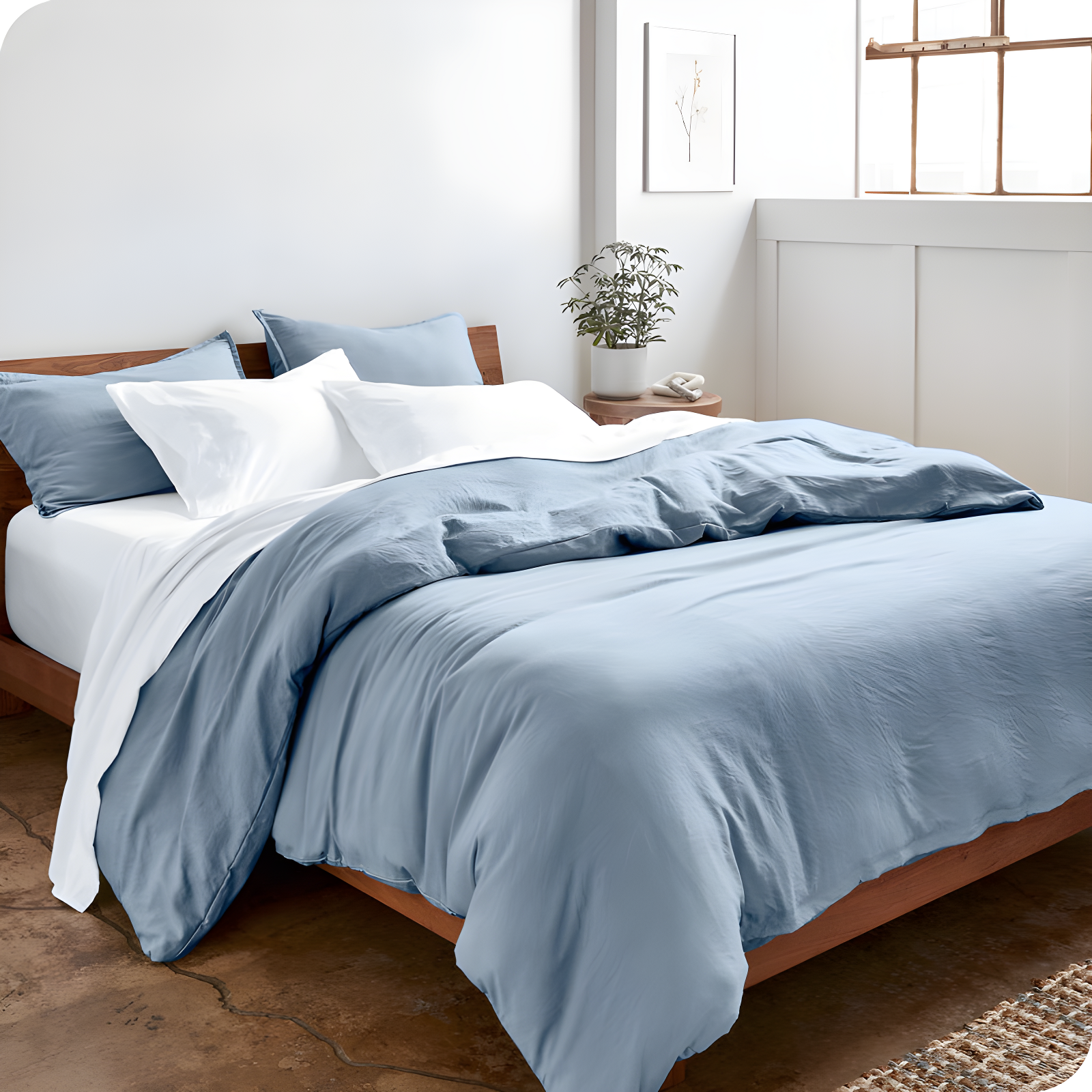 Dusty Blue Ultra-Soft Microfiber Queen Duvet Cover Set