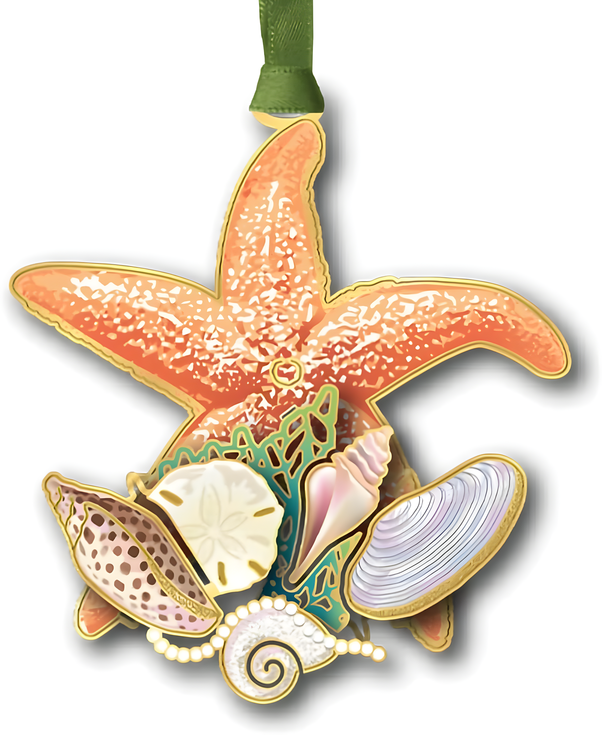 Gold Nautical Starfish and Shells Metal Ornament