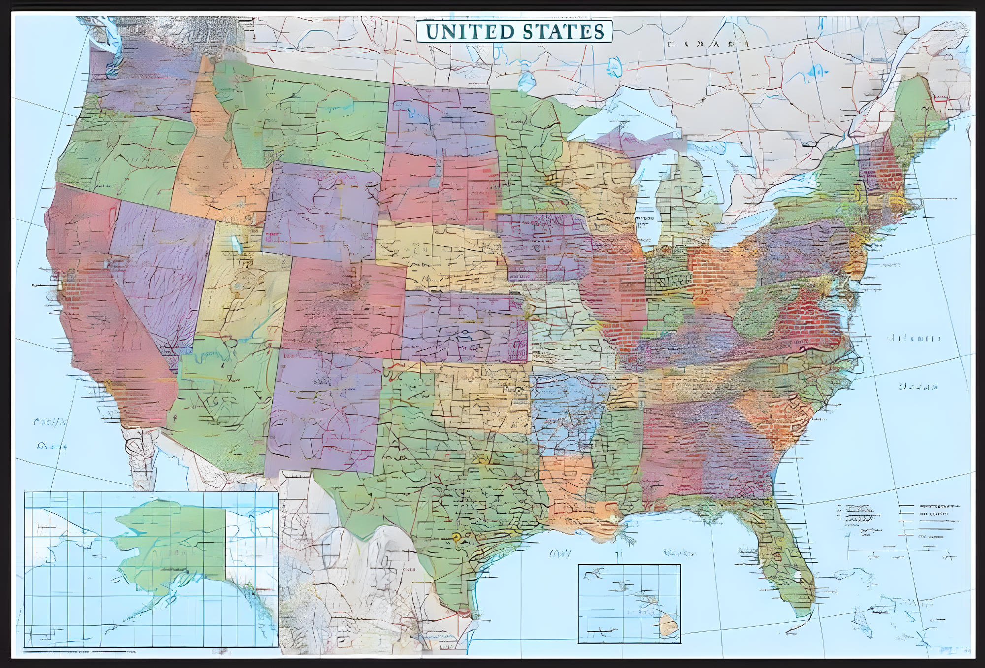 24x36 Laminated United States Wall Map Poster