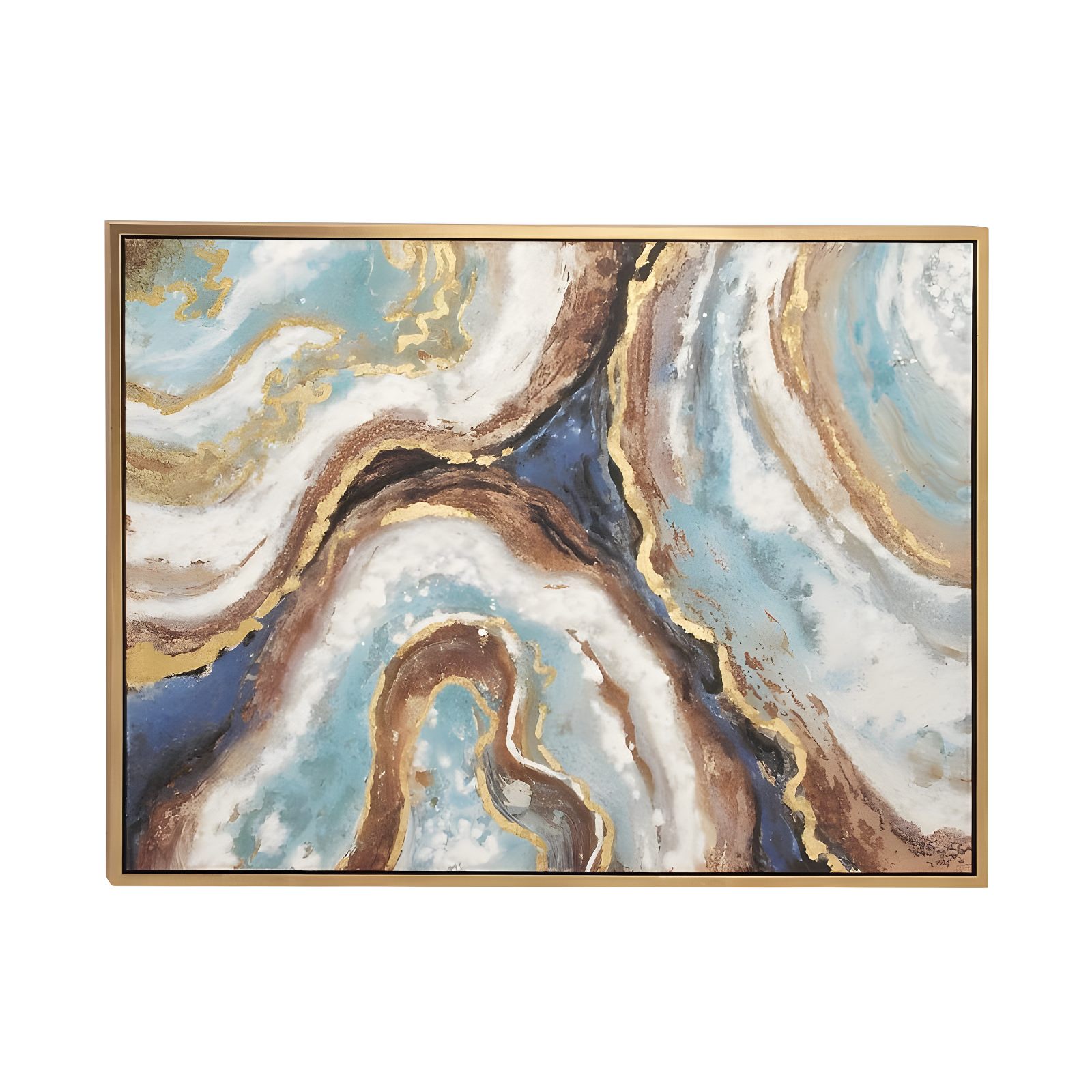 Large Multicolor Abstract Geode Canvas Wall Art with Gold Frame