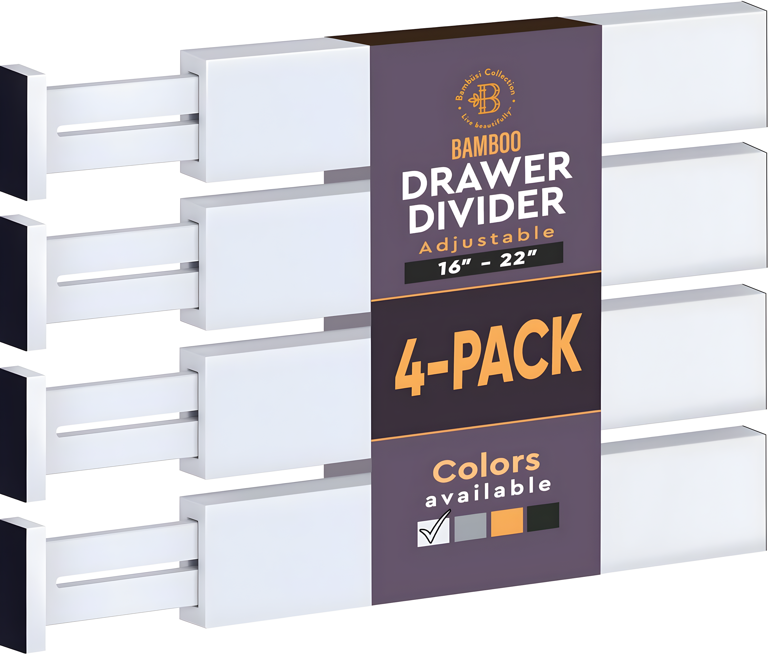 Adjustable White Bamboo Drawer Dividers 16-22" 4-Pack