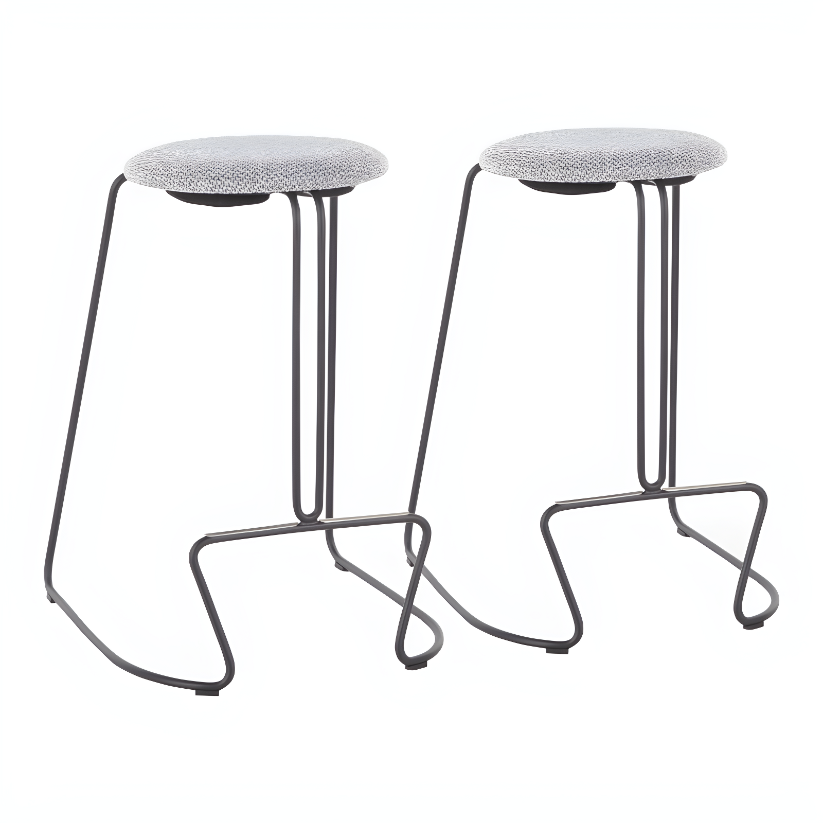 Black Steel and Charcoal Fabric Backless Counter Stool