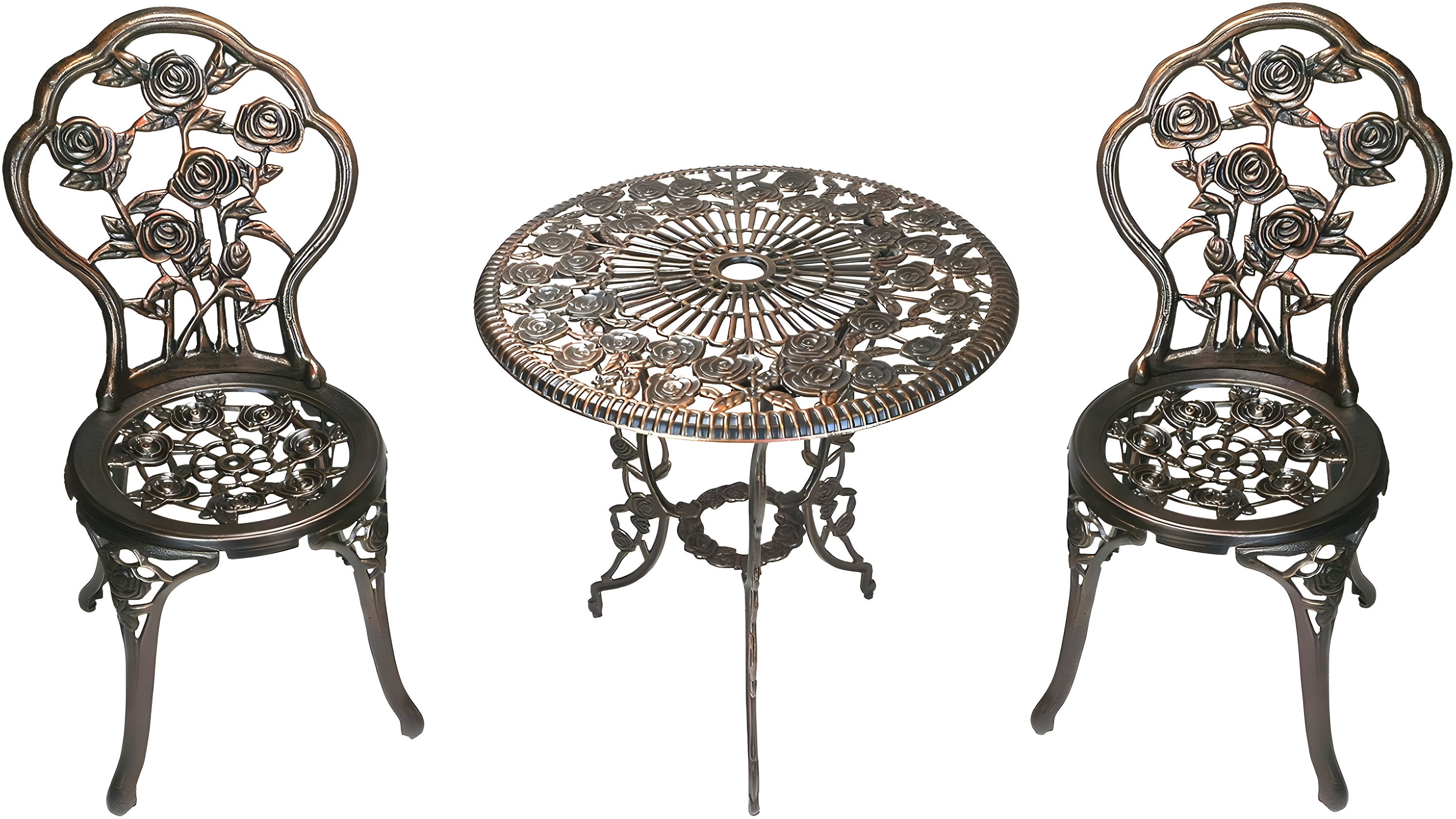 Bronze Cast Aluminum Rose 3-Piece Round Bistro Set