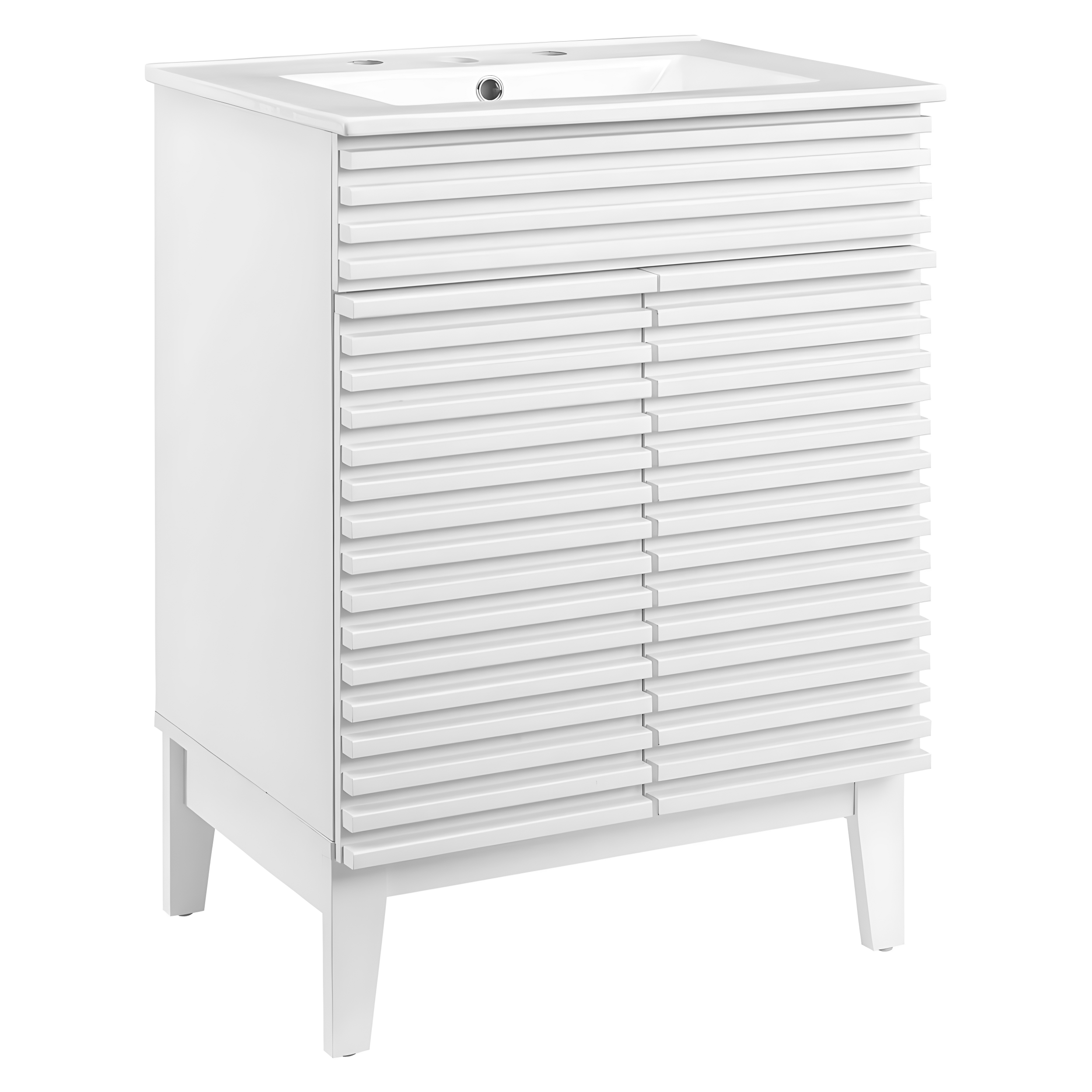 White 24" Freestanding Mid-Century Modern Bathroom Vanity