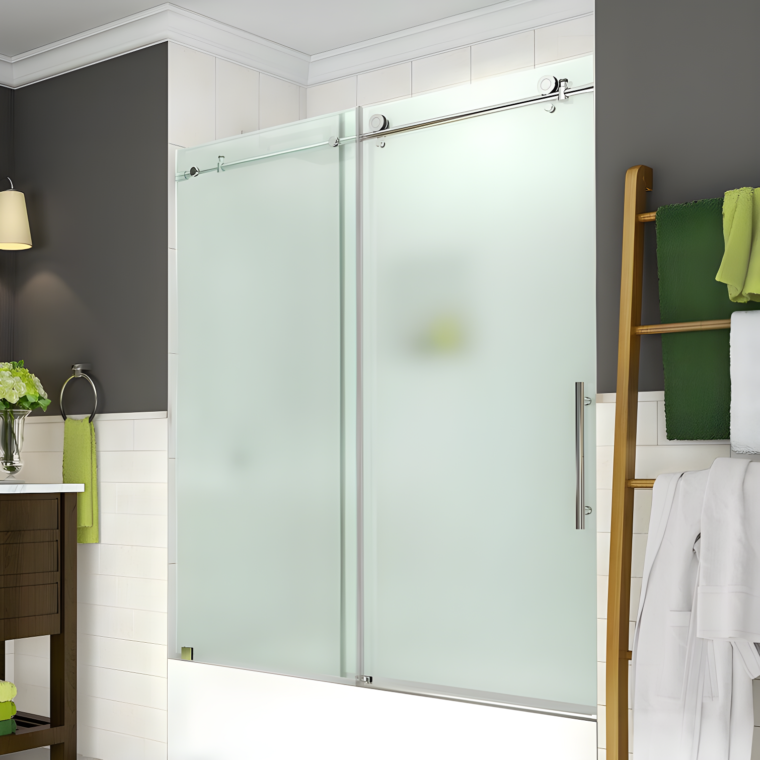 Coraline 60" Chrome Frameless Sliding Tub Door with Frosted Glass