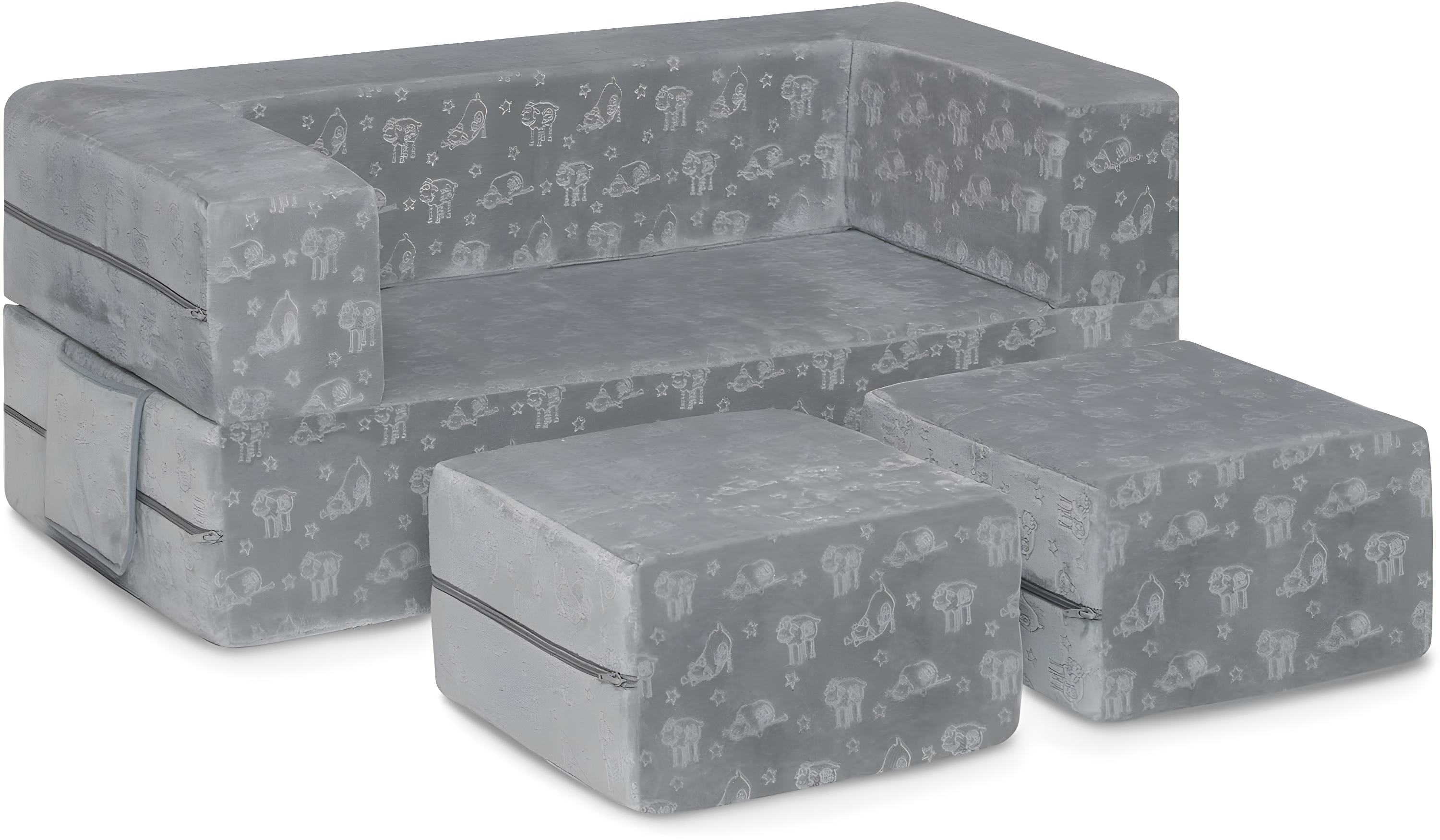 Gray Convertible Foam Sectional Sofa with Ottomans