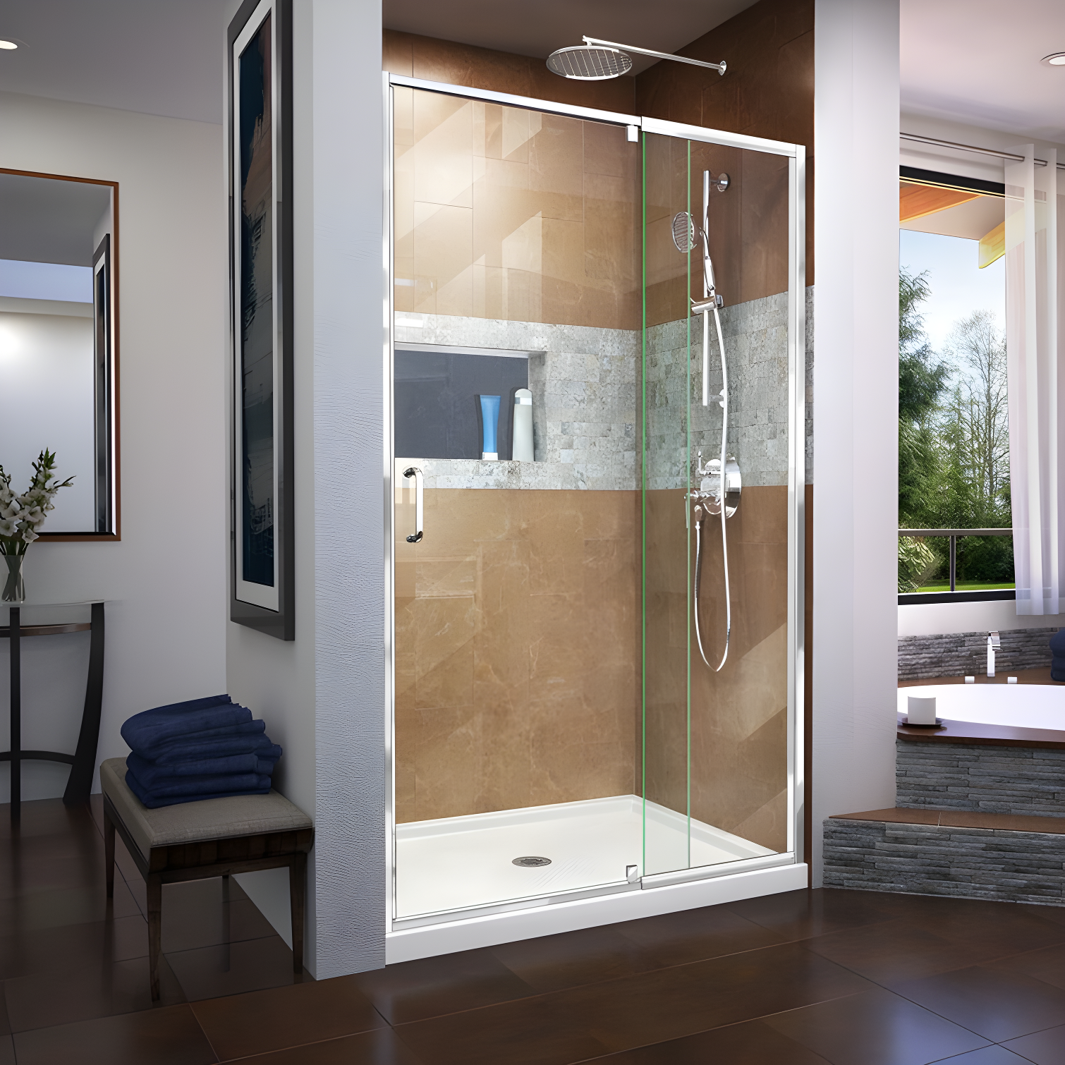 Flex 60" Brushed Nickel Frameless Pivot Shower Door