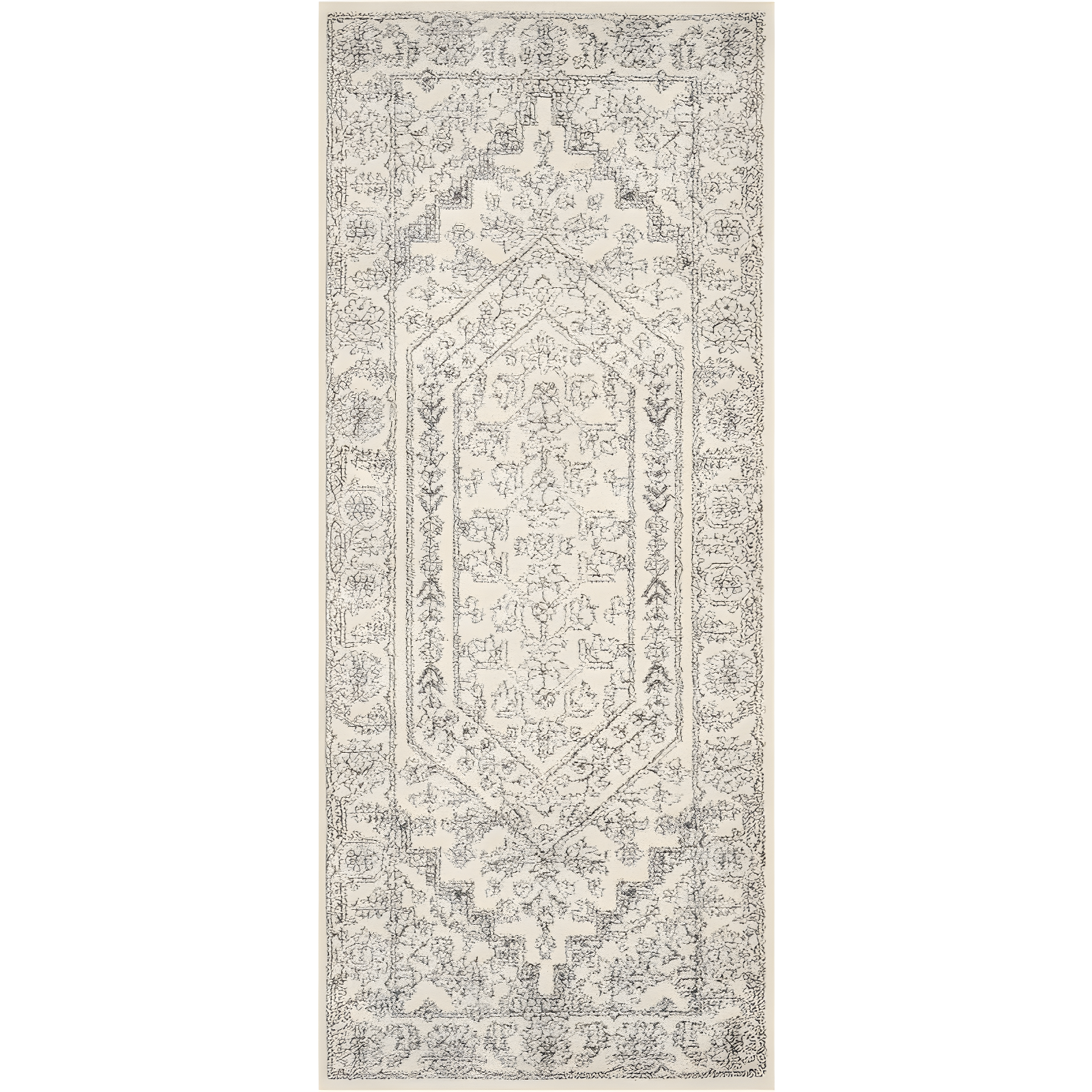 Ivory and Silver Synthetic Runner Rug, 2'1" x 8'