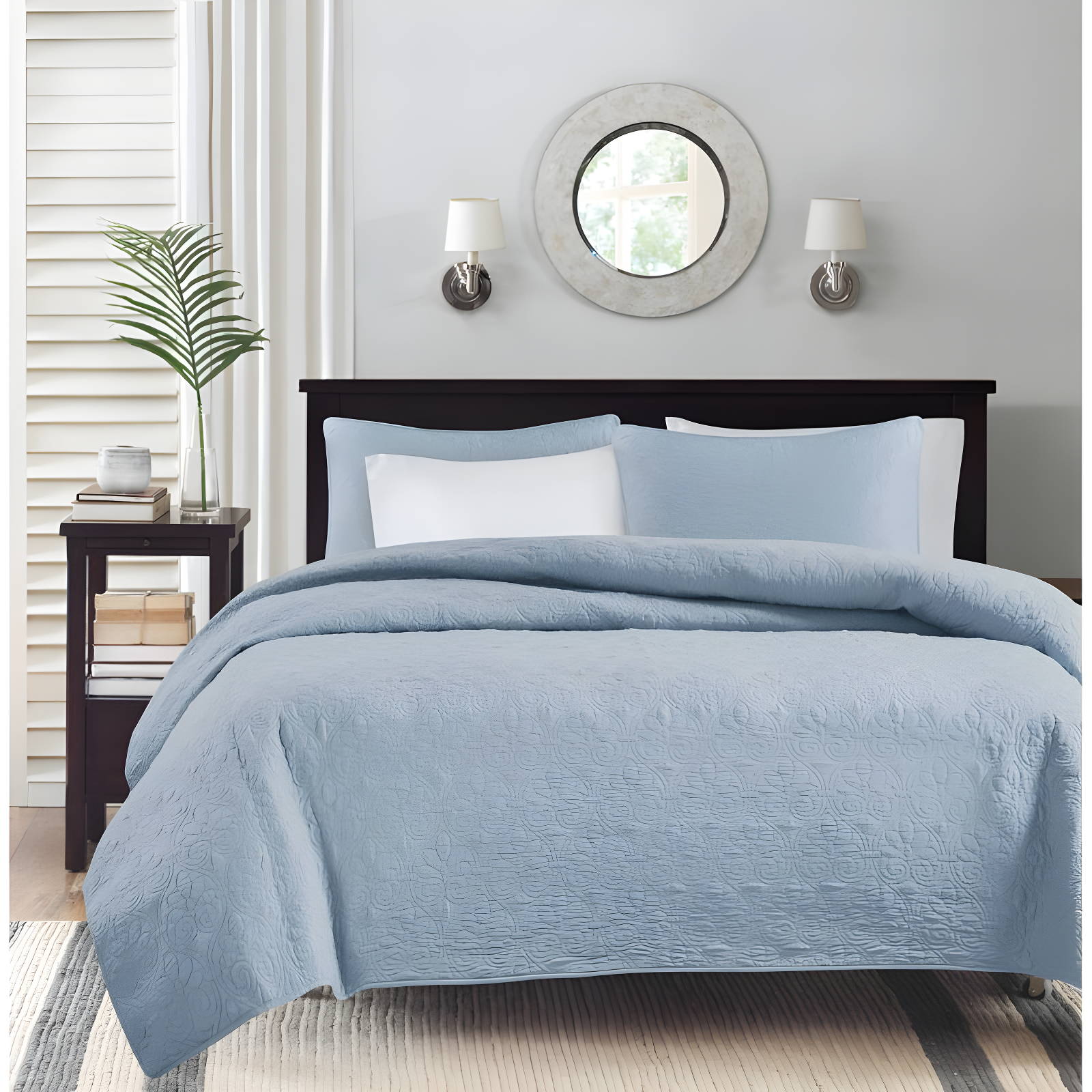 Blue Twin Reversible Microfiber Quilt Set