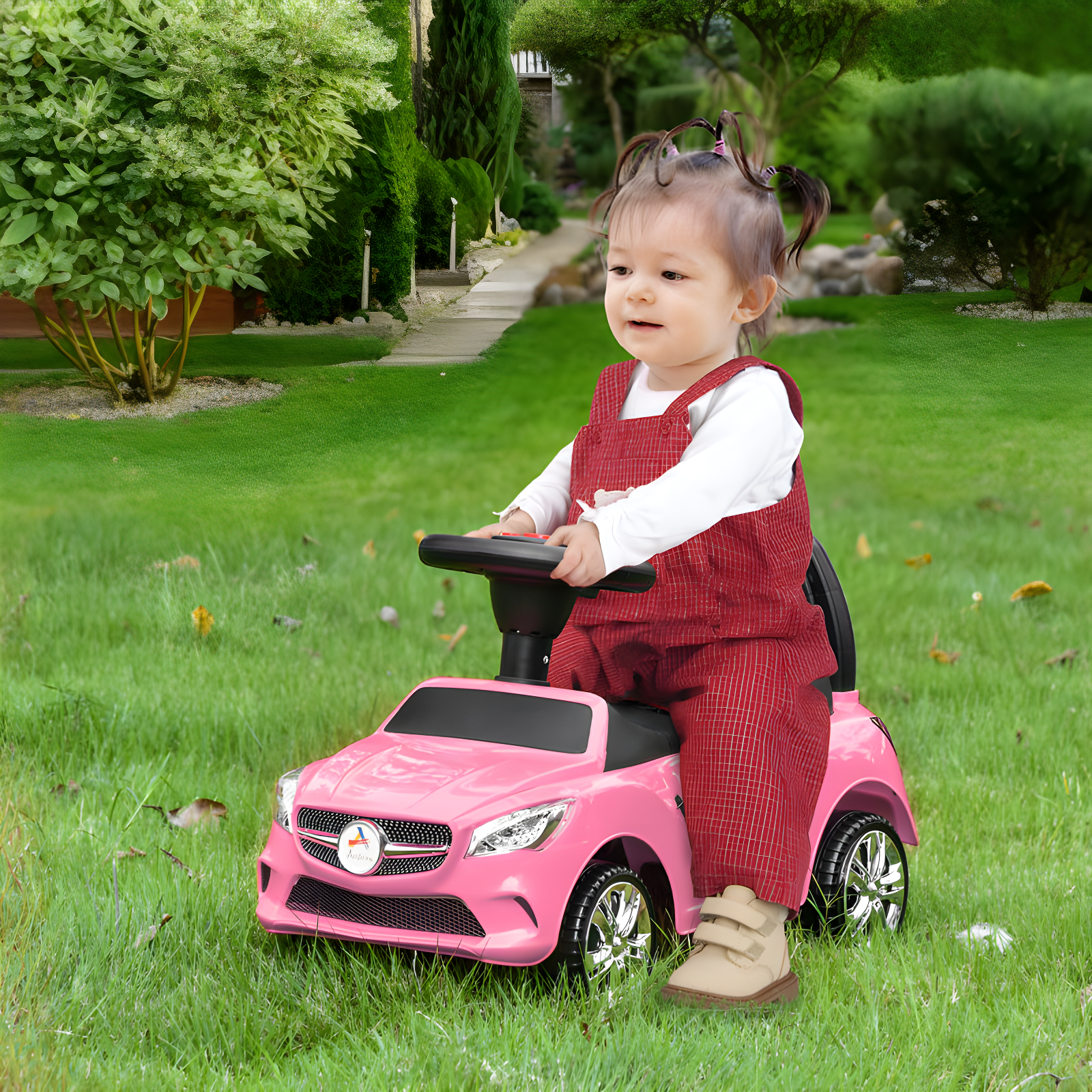 Aosom Pink Foot-to-Floor Toddler Ride-On Car with Horn