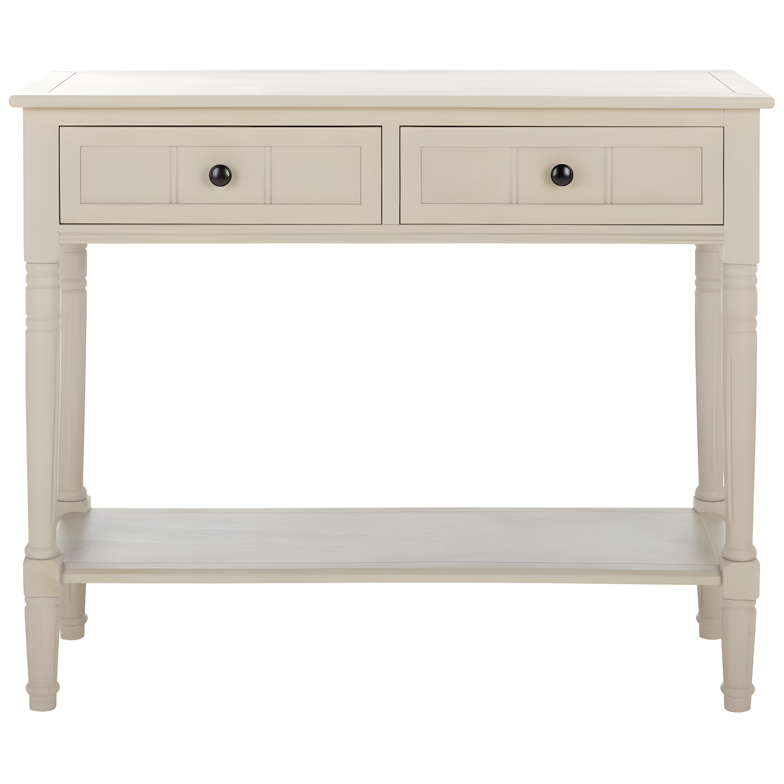 Transitional Gray Pine Wood 2-Drawer Console Table with Storage