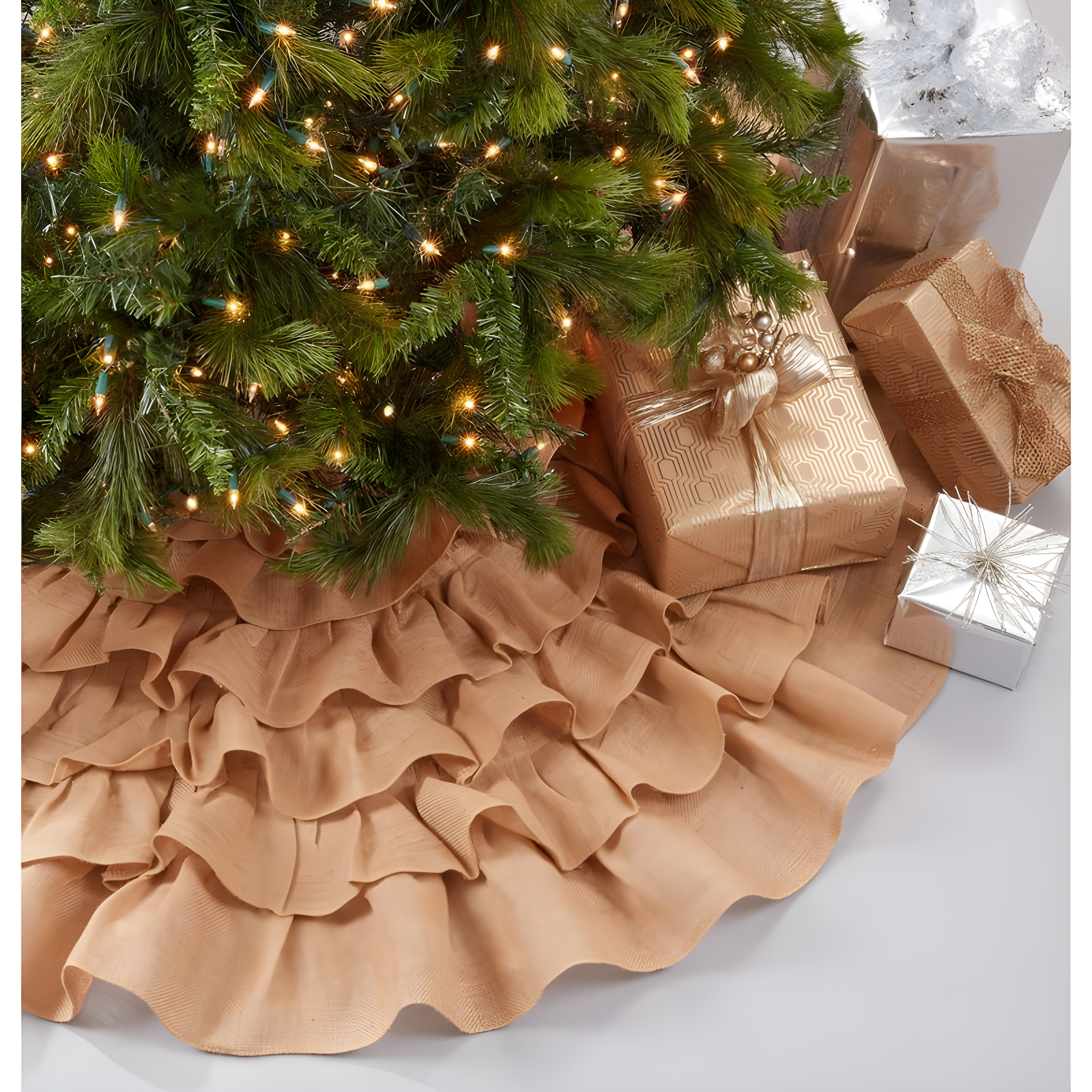 Natural Jute Ruffled Christmas Tree Skirt, 56-Inch Round