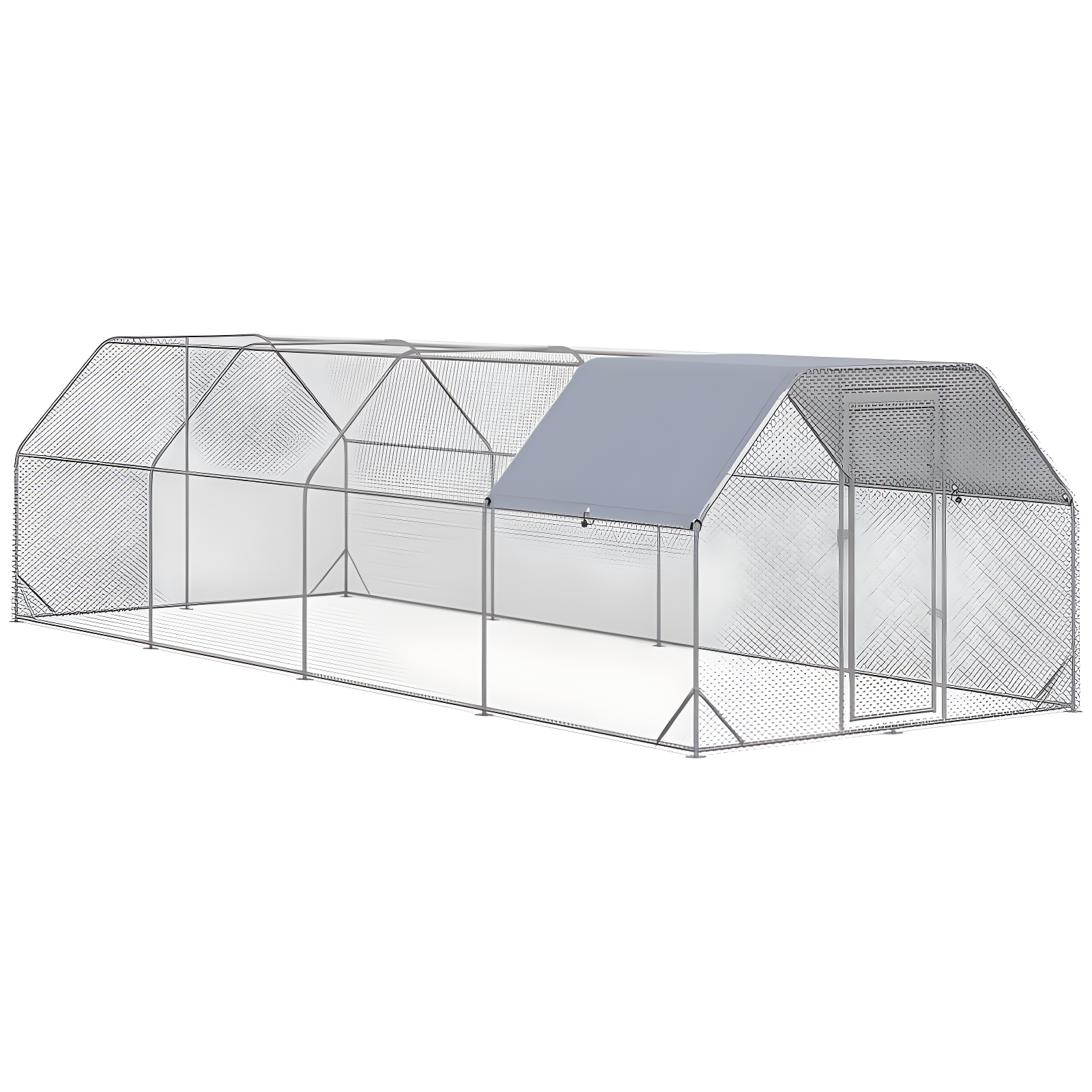 Large Silver Metal Chicken Coop Run with Cover