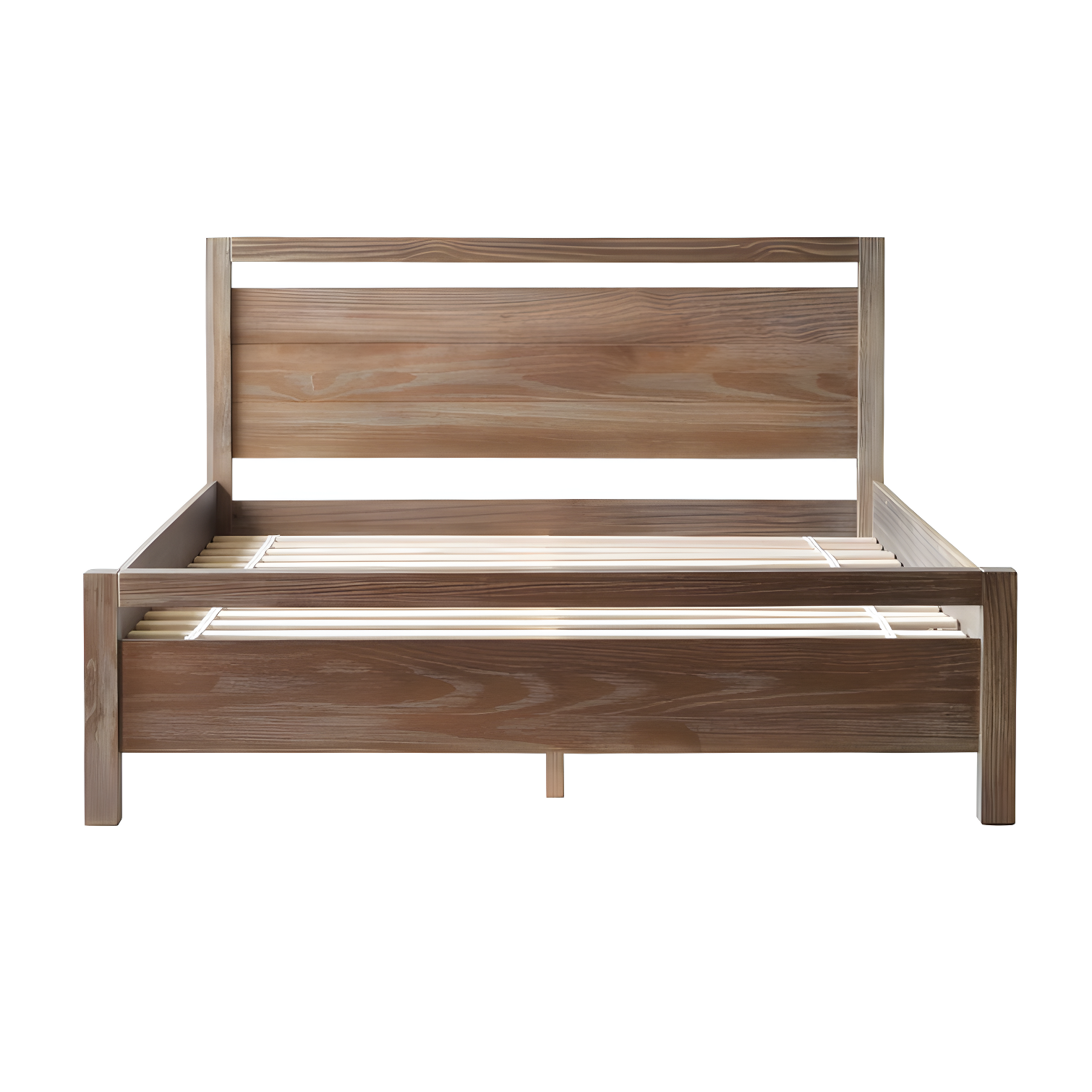 Loft King Size Weathered Pine Wood Frame Platform Bed with Slats